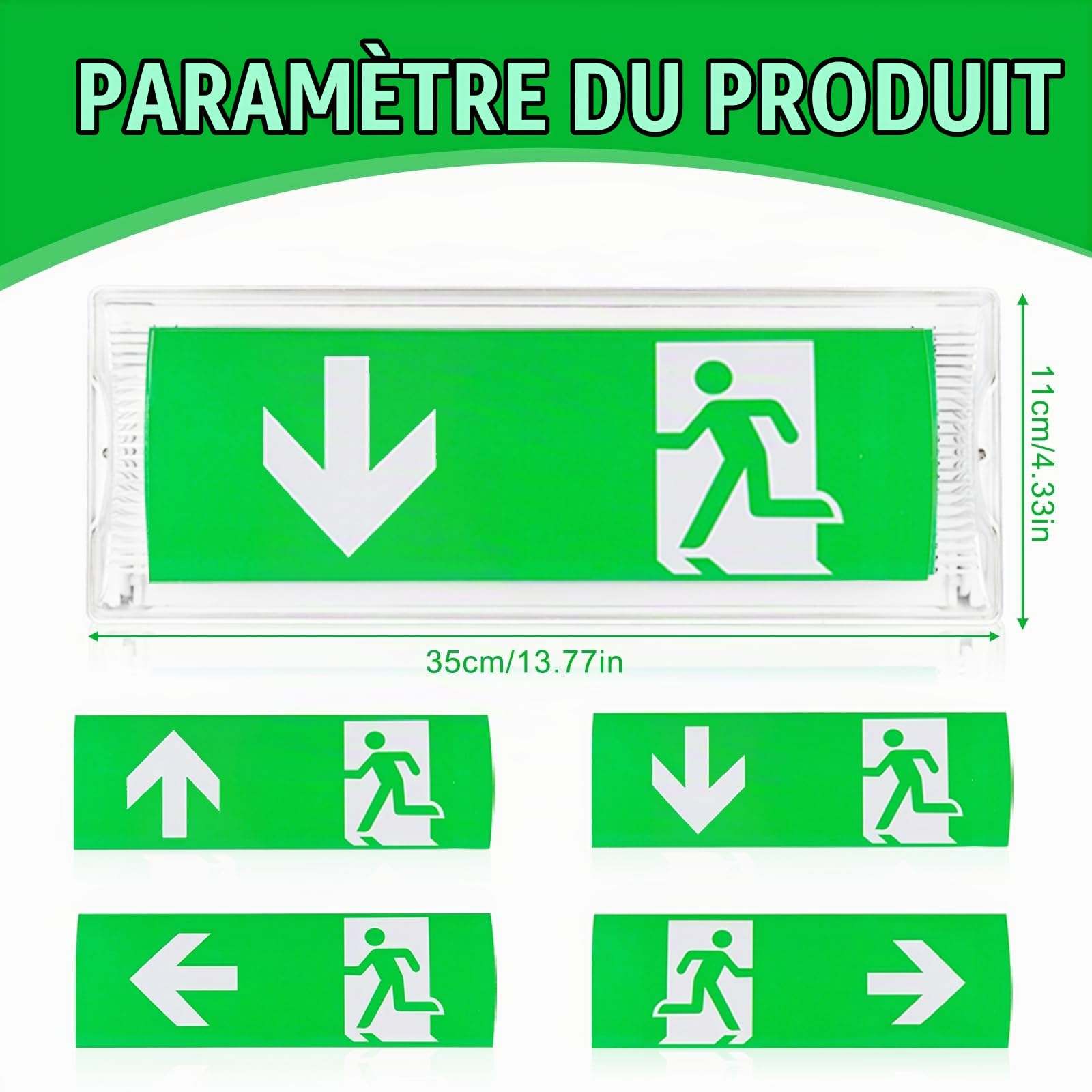 LED-Notbeleuchtung: IP65 Étanche Éclairage De Secours, Lampe De Sortie LED Avec Batterie De Secours 3h, Luminaire De Sortie De Secours Avec 4 Pictogrammes Pour Tous Les Établissements Publics