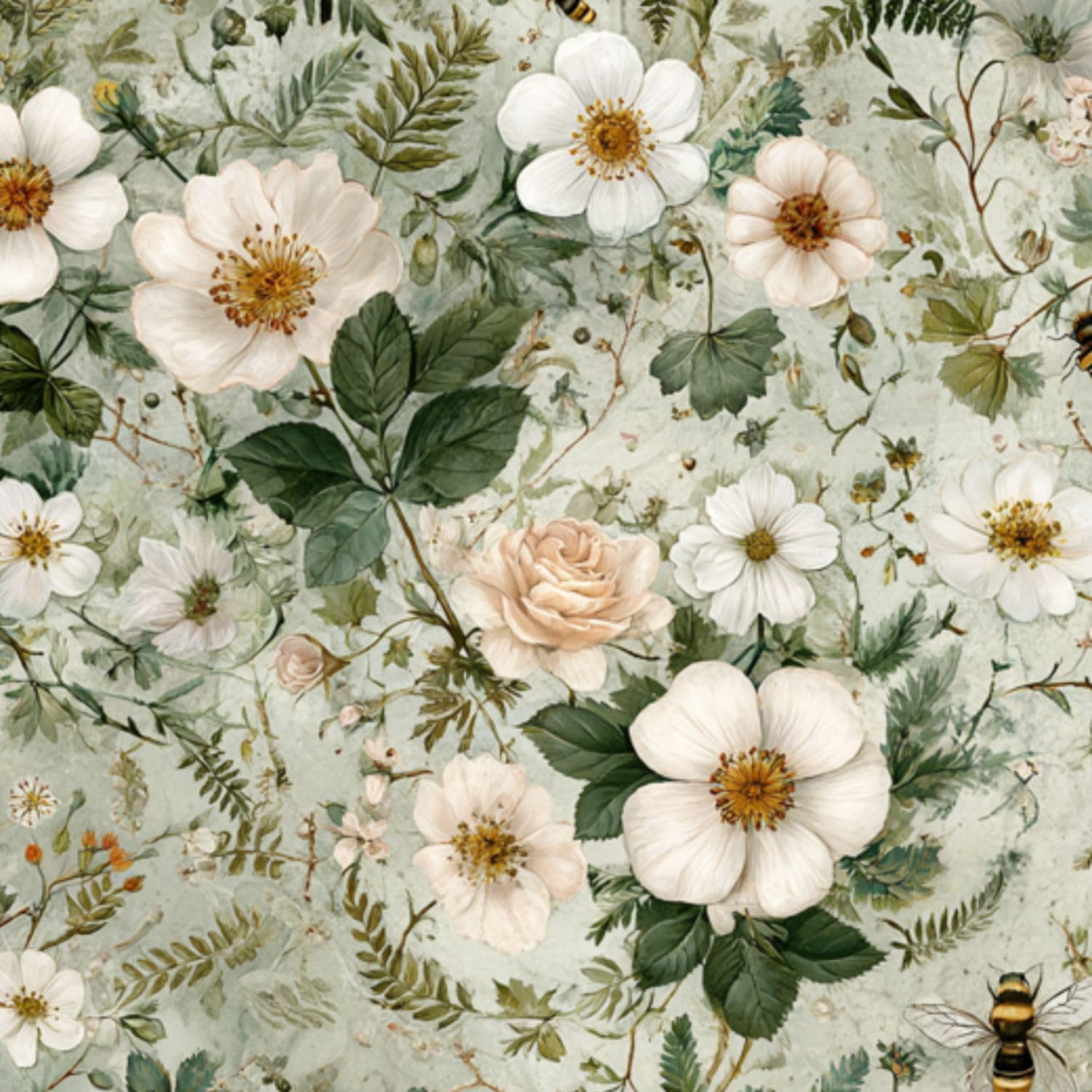 DERUINVAIO Self Adhesive Feature Removable Cottage Garden Floral Peel and Stick Vinyl Wallpaper Roll, Sticky Lining Paper for Bedroom, Living Room, Kitchen Walls