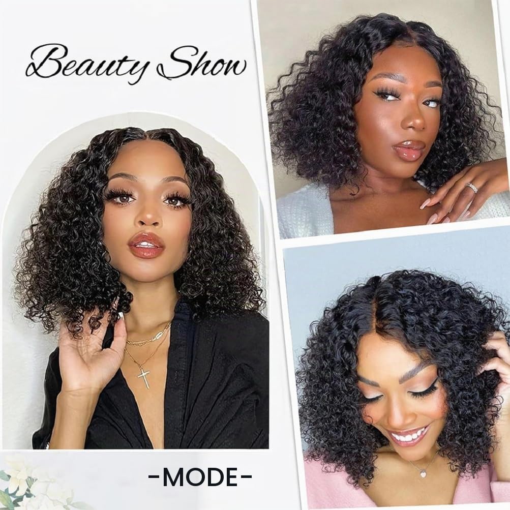 Perruque Cheveux Humain Sans Colle 5x5 Deep Curly Bob Wig Human Hair 8 Inch