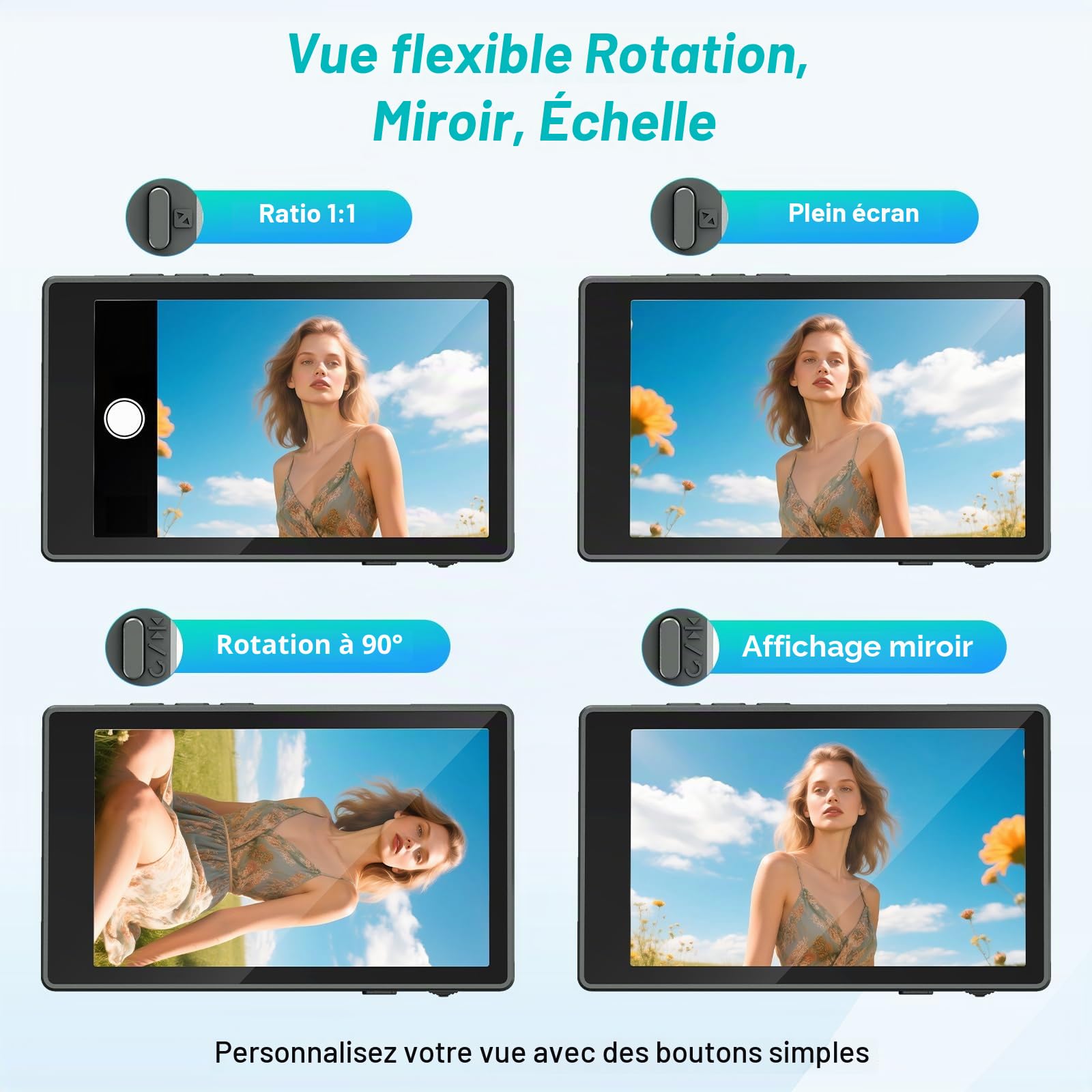 Qoosea écran Retour Caméra Téléphone 4" Magnétique, Écran Selfie sans Fil 1080P avec Haut-Parleur & 4h Autonomie, Retour Camera iPhone et Android, Streaming Live TikTok, Accessoire Vlog