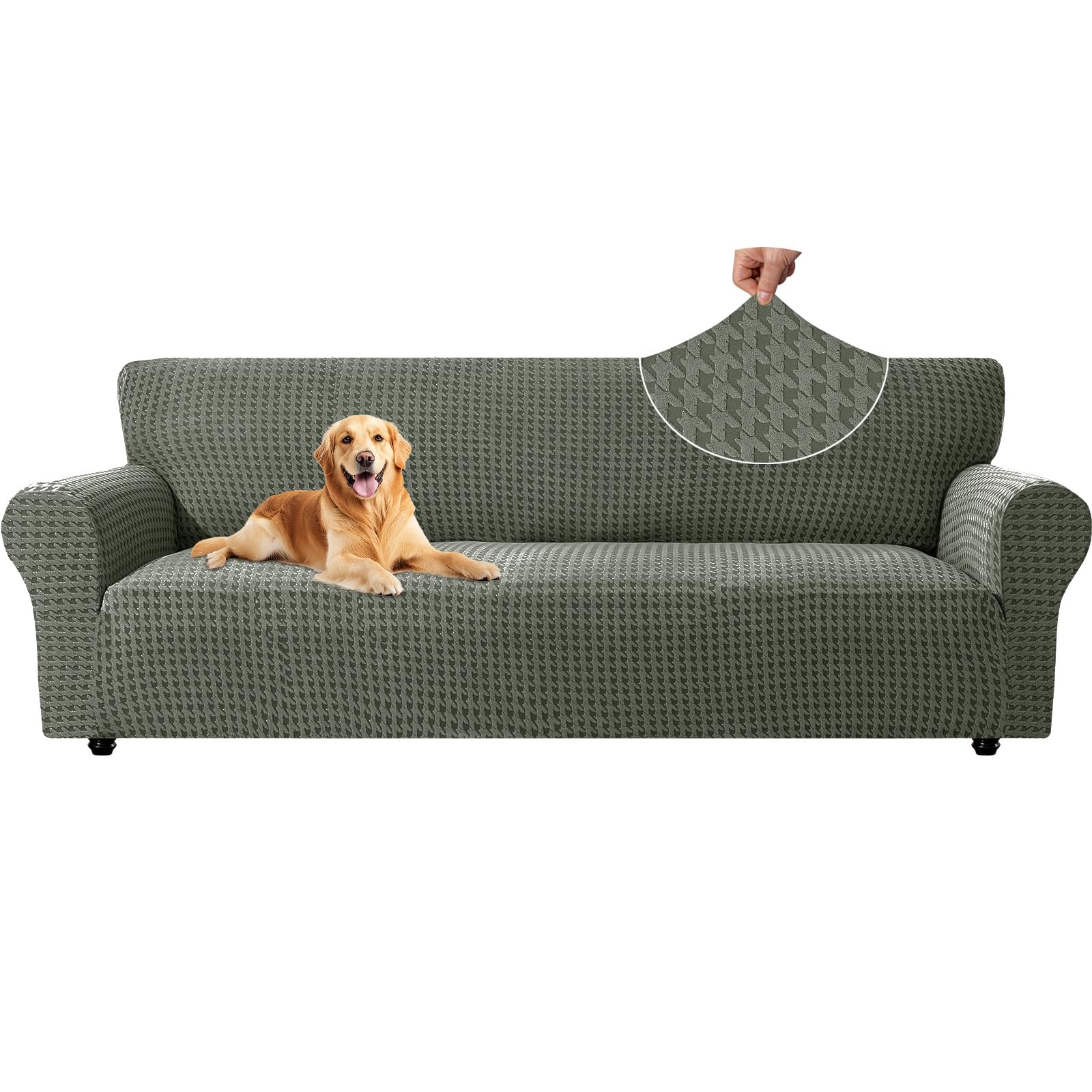 YSTELLAA Funda Sofa 4 Plazas Ajustable, Fundas para Sofa Navidad, Funda De Sofa Anti Gatos Perros, Sofa Cover con Reposabrazos, Jacquard Fundas Cubre Sofa Ntideslizante, Verde Militar Global Recycled Standard Global Recycled Standard Global Recycled Standard