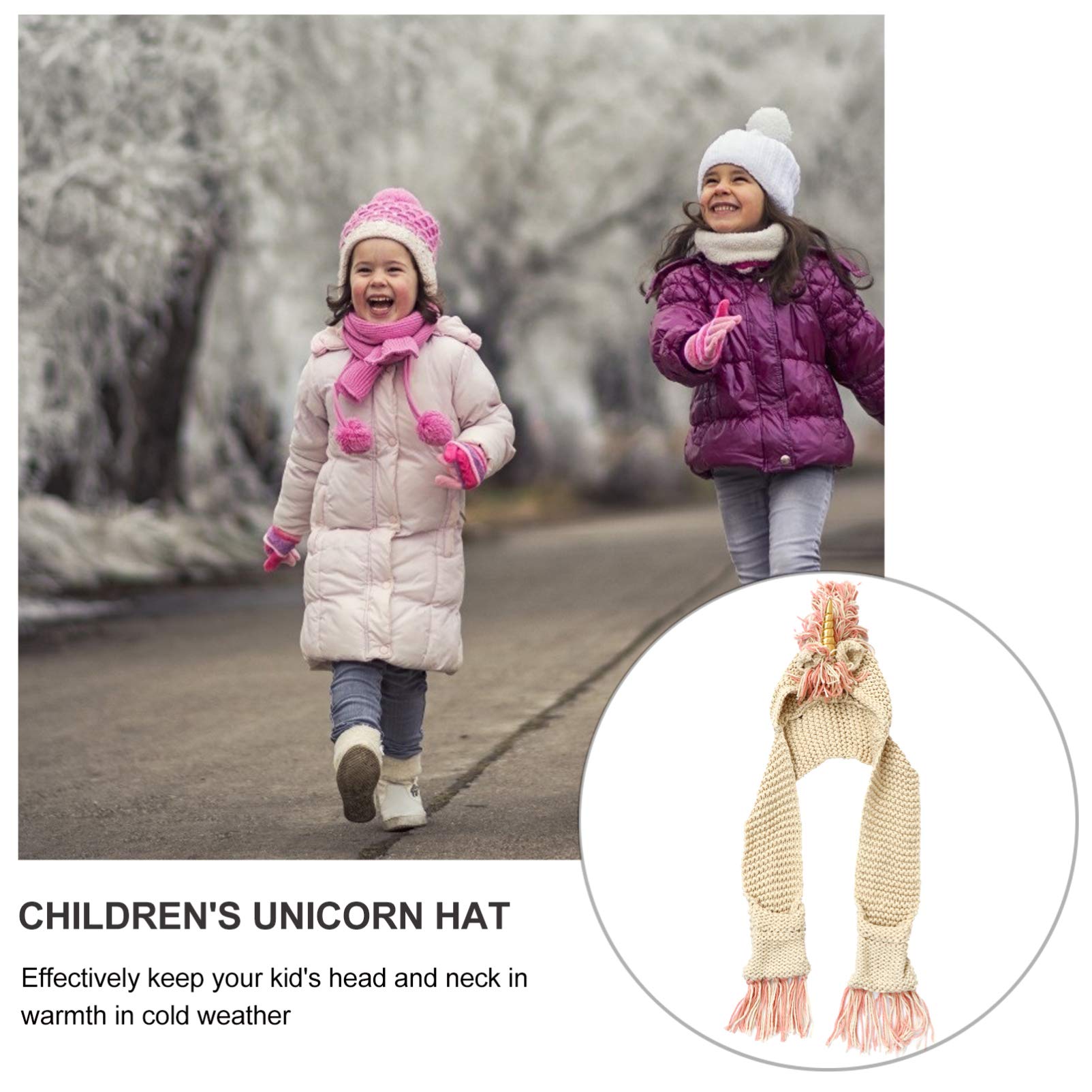 VALICLUD Gorro de Unicornio de Punto para Niños, Bufanda, Acrílico Cálido, Diseño Dorado para Invierno, Festivales y Sesiones de Fotos