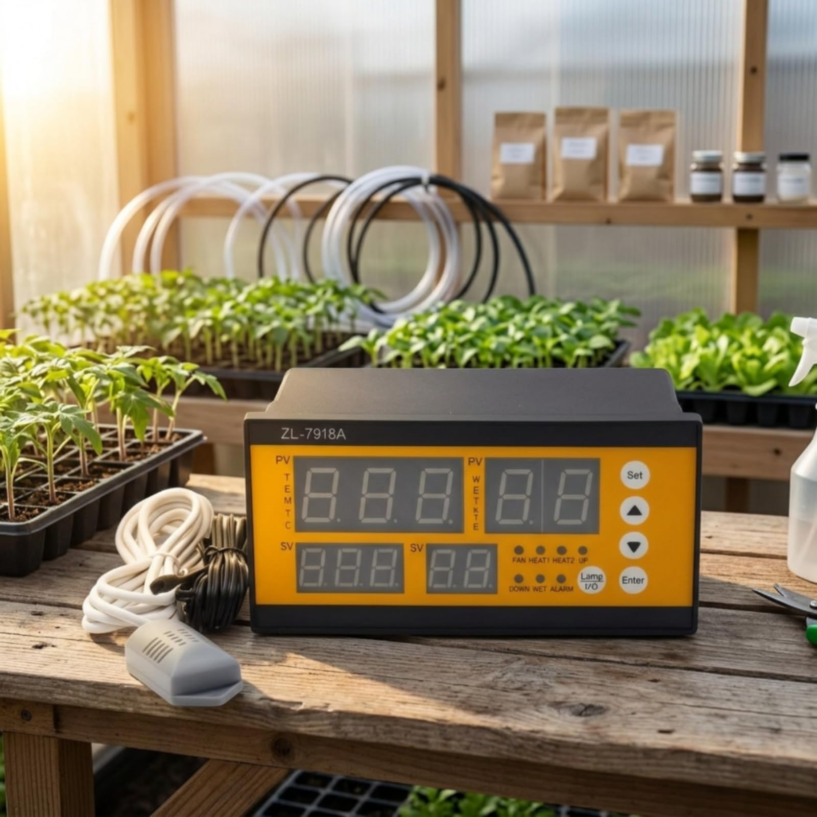 Qianly Regolatore di Temperatura e Umidità Automatico Termostato Igrostato Digitale Elettronico Termostato con Sonda per Allevatori, ZL-7918A