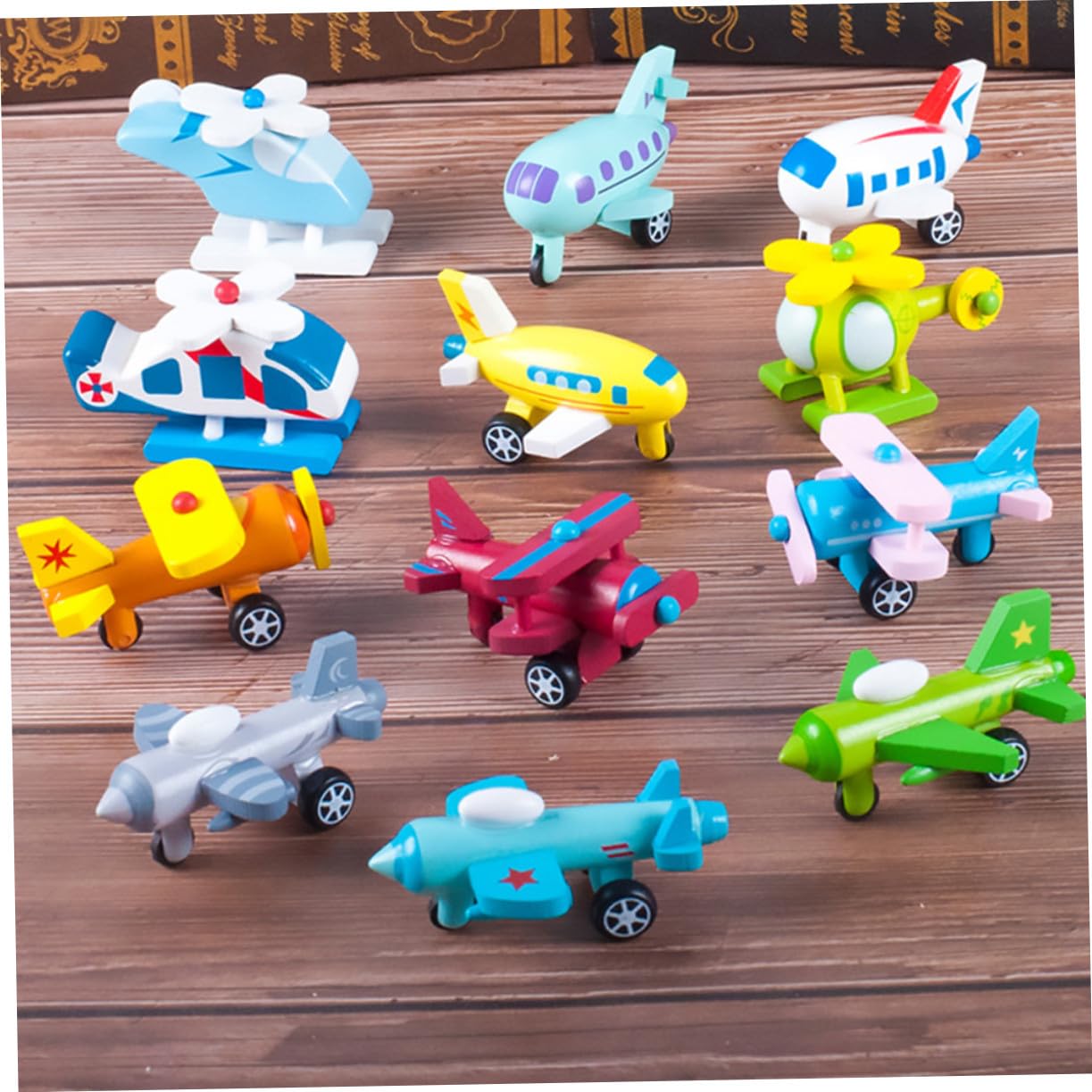 Hemobllo Mini Avión de Juguete de Madera para Niños Pequeños, 12 Piezas Coloridas, Educativo y Seguro, Adecuado para Desarrollo Cognitivo y Juego en Casa o Fiesta Familiar