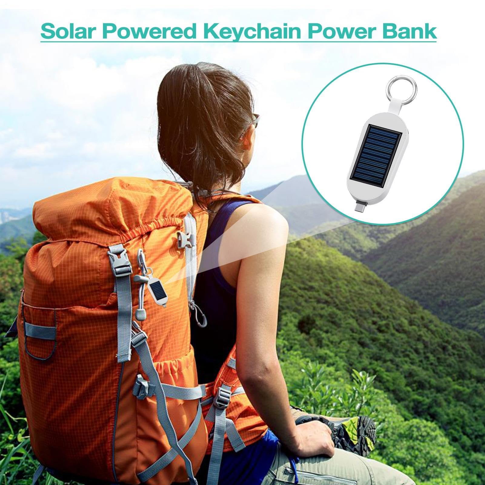 Chargeur de téléphone solaire – 3000 mAh Type C Banque portable avec porte-clés | Charge pour montre sans fil | 11 x 7,8 x 3,6 cm | Chargeur de voyage compact à énergie solaire pour camping en plein