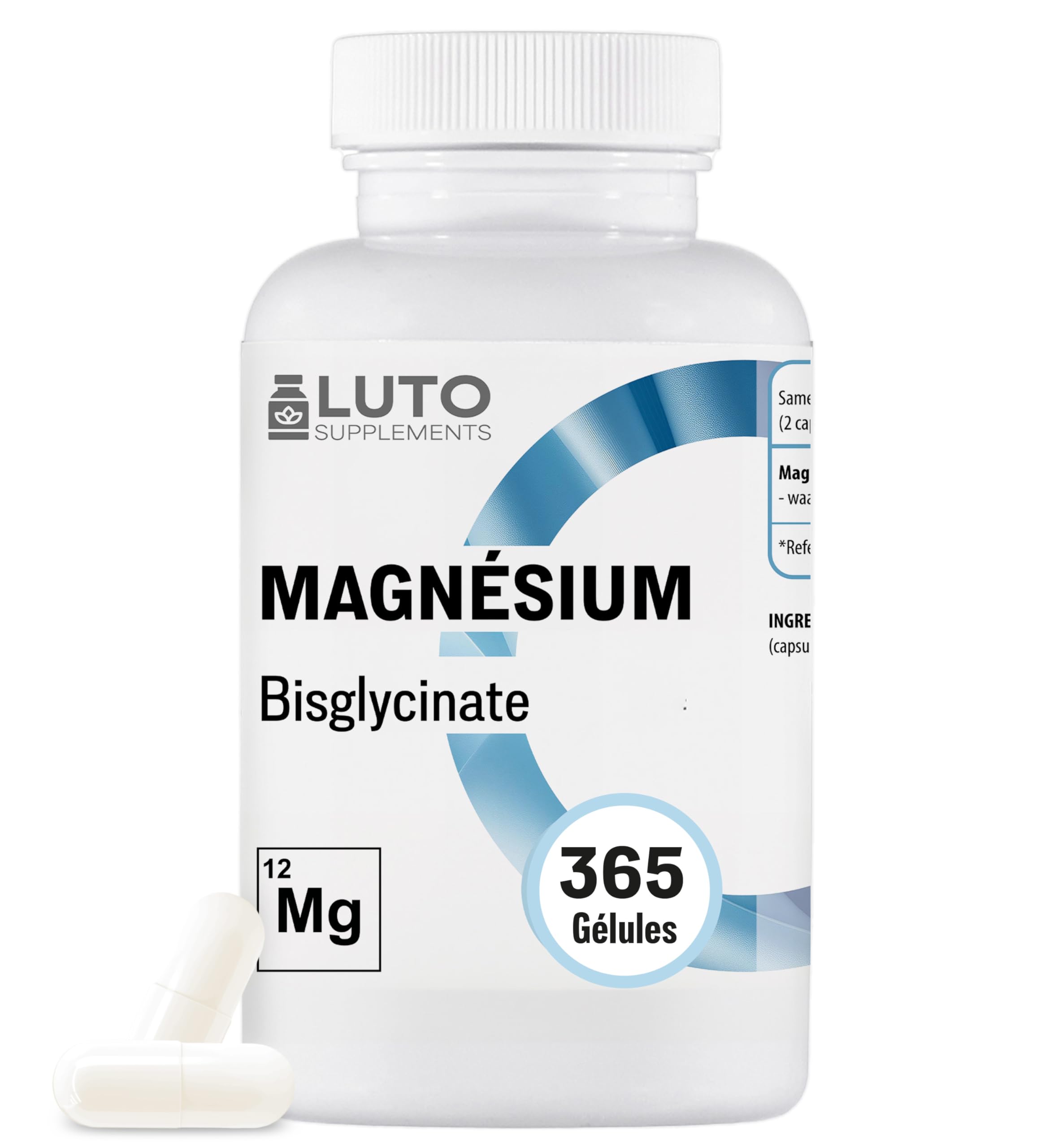 LUTO Supplements - Glycinate de magnésium 186 mg - 365 gélules hautement absorbables - Complément alimentaire quotidien 
