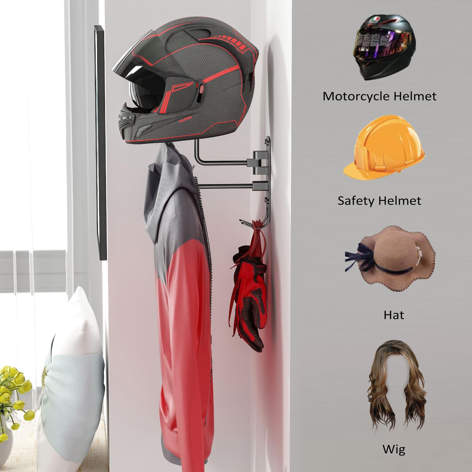 Amazon.co.jp: Daconovo オートバイヘルメットラック、壁掛け180度回転