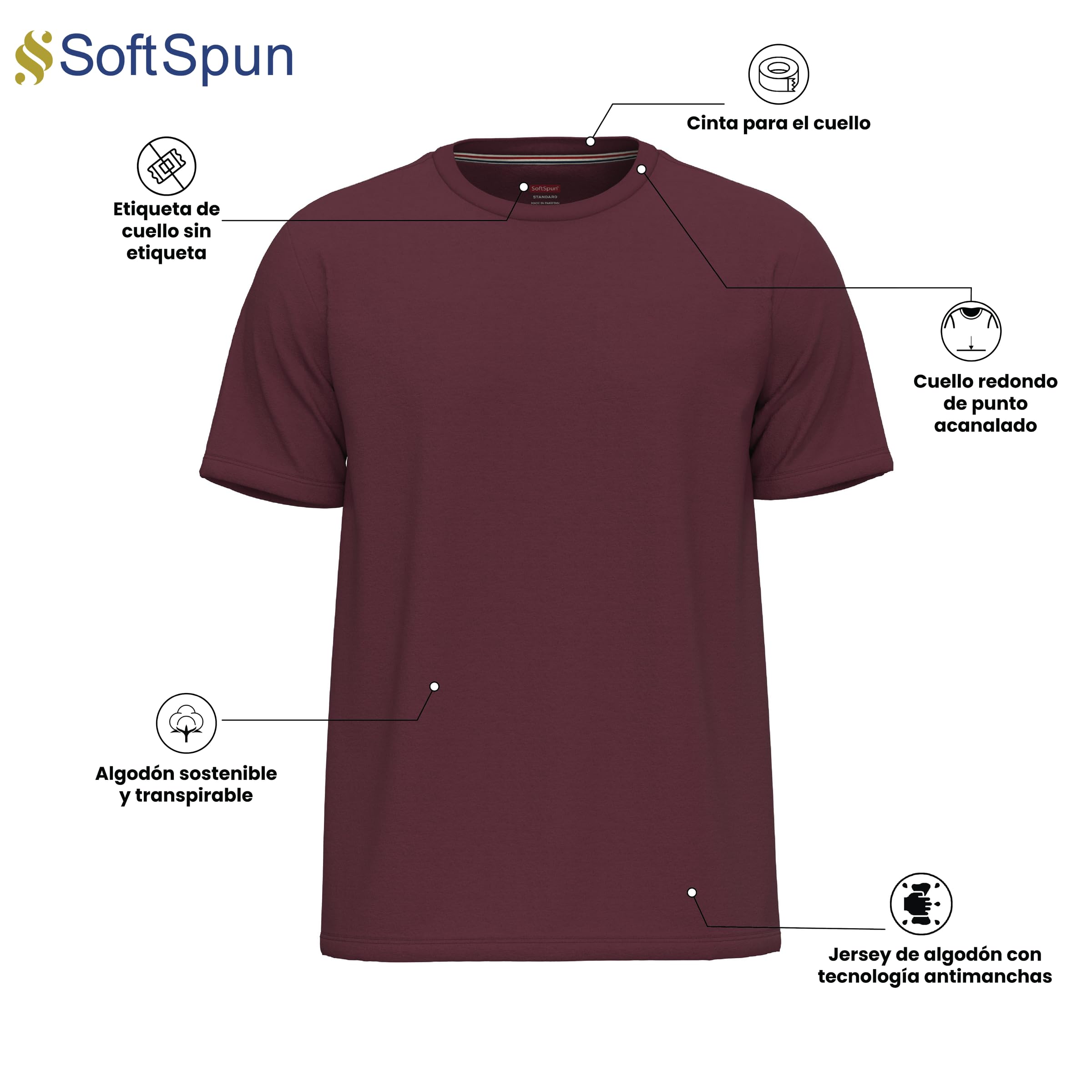 SoftSpun Pack 6 Camisetas Hombre Algodón 100% | Camiseta Básica Cuello Redondo | Camisetas Confort para Uso Diario