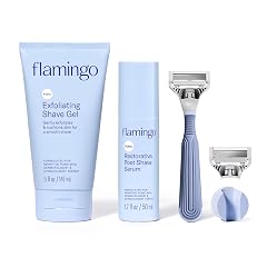 Flamingo Pubic Hair Razor for Women Shaving Kit 1 Razor Exfoliating Shaving Gel 5 fl oz - Restorative