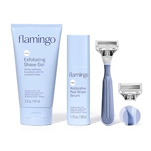 Flamingo Pubic Hair Razor for Women Shaving Kit 1 Razor Exfoliating Shaving Gel 5 fl oz - Restorative