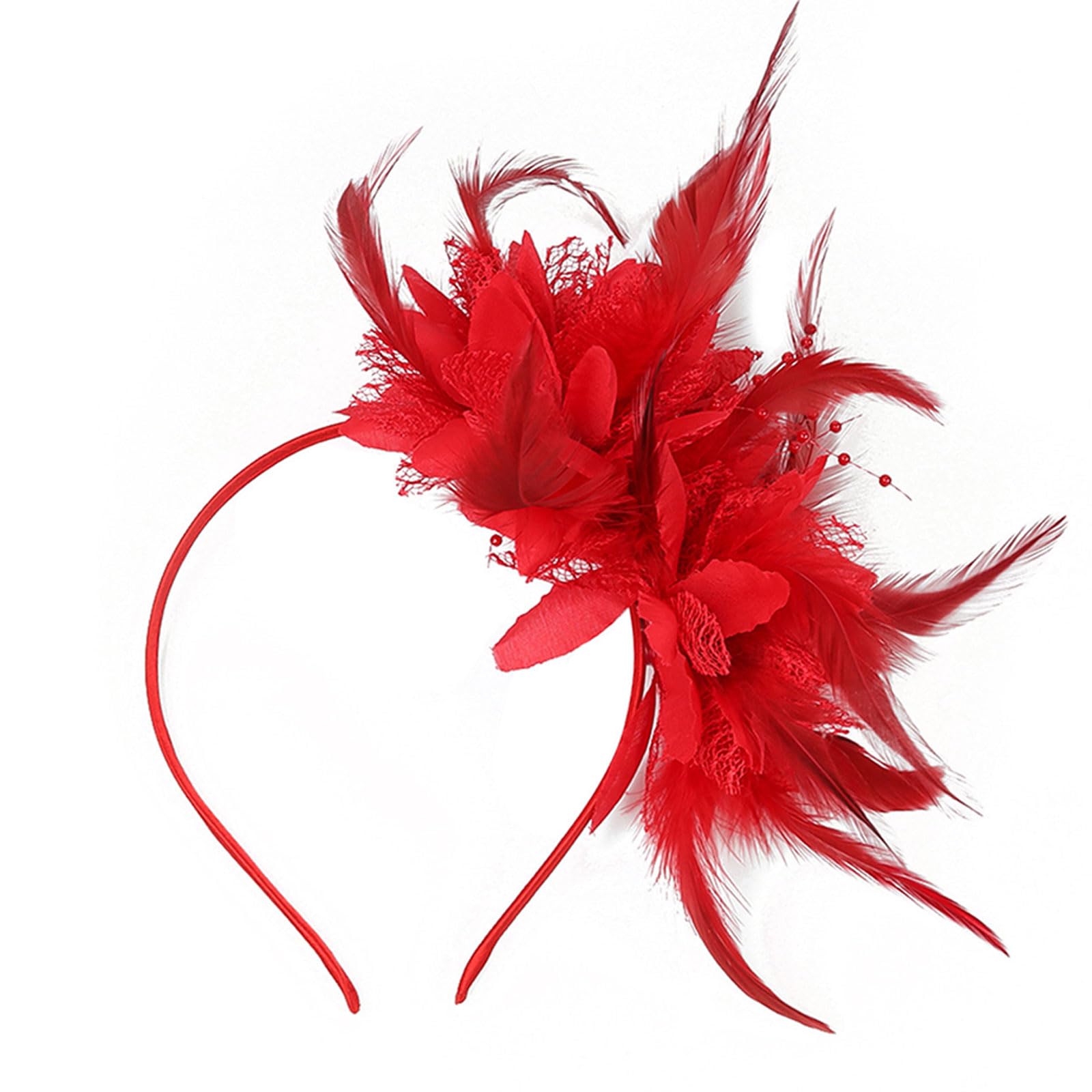 MUNSKT Lace And Feather Paired With Artificial Floral Headbands, A 1920s Style Women's Headwear, Suitable As Accessories For Parties, Dances, Weddings, And Tea Parties.