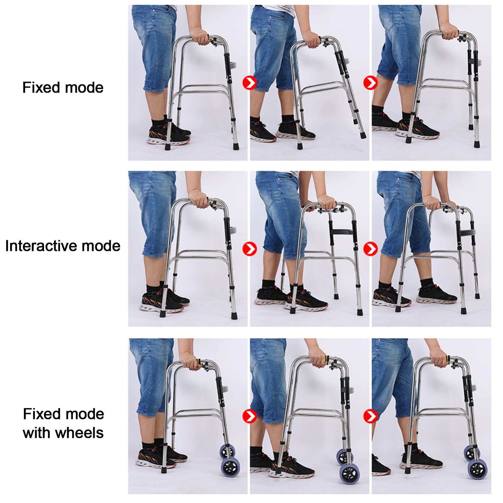 Andador vertical plegable de aluminio para ancianos, andador ligero con asiento y ruedas, marco de movilidad ajustable para discapacitados, uso en interiores y exteriores