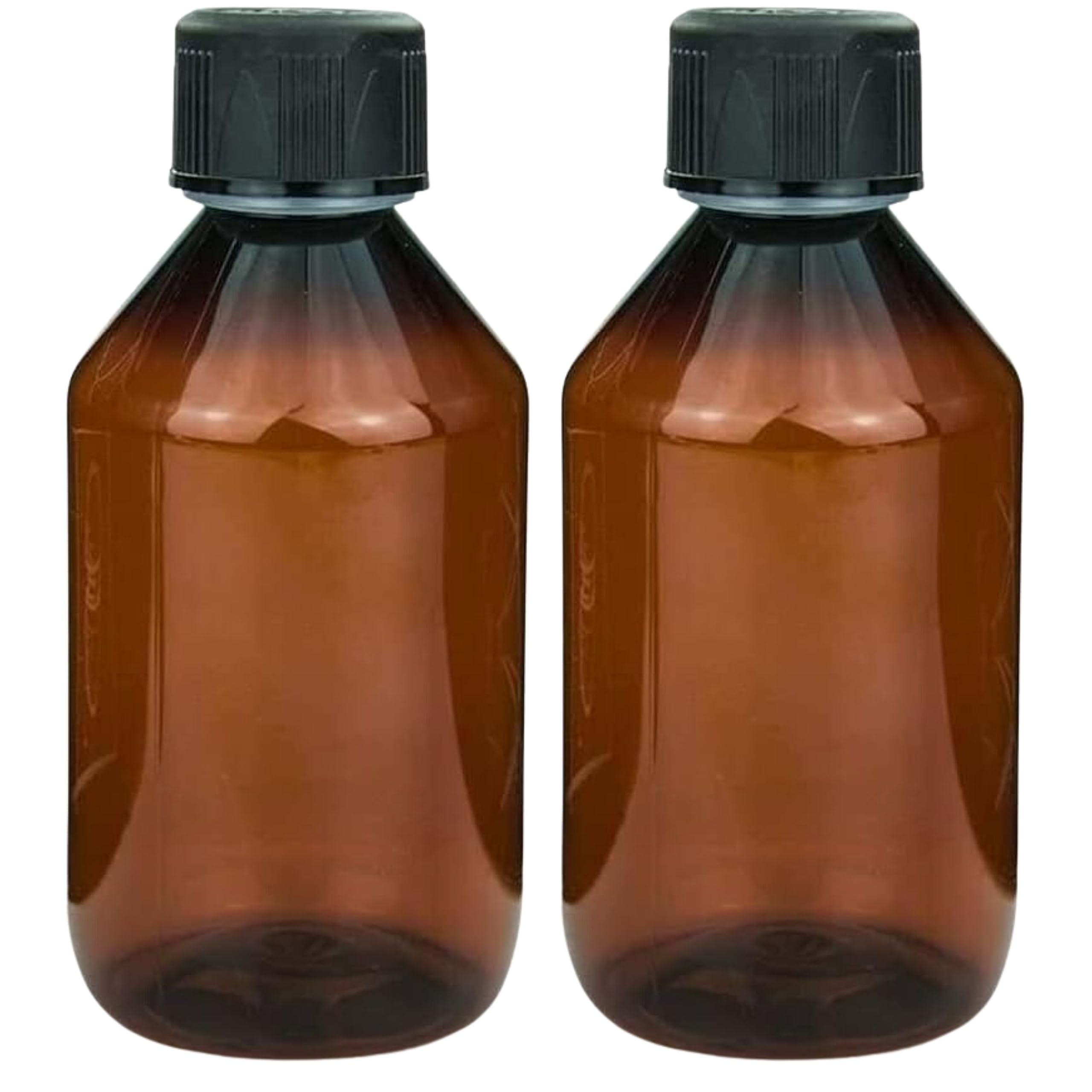 mikken 2 x brown laboratory bottles, 250 ml, plastic bottles for e-liquid, chemicals, etc. + labels