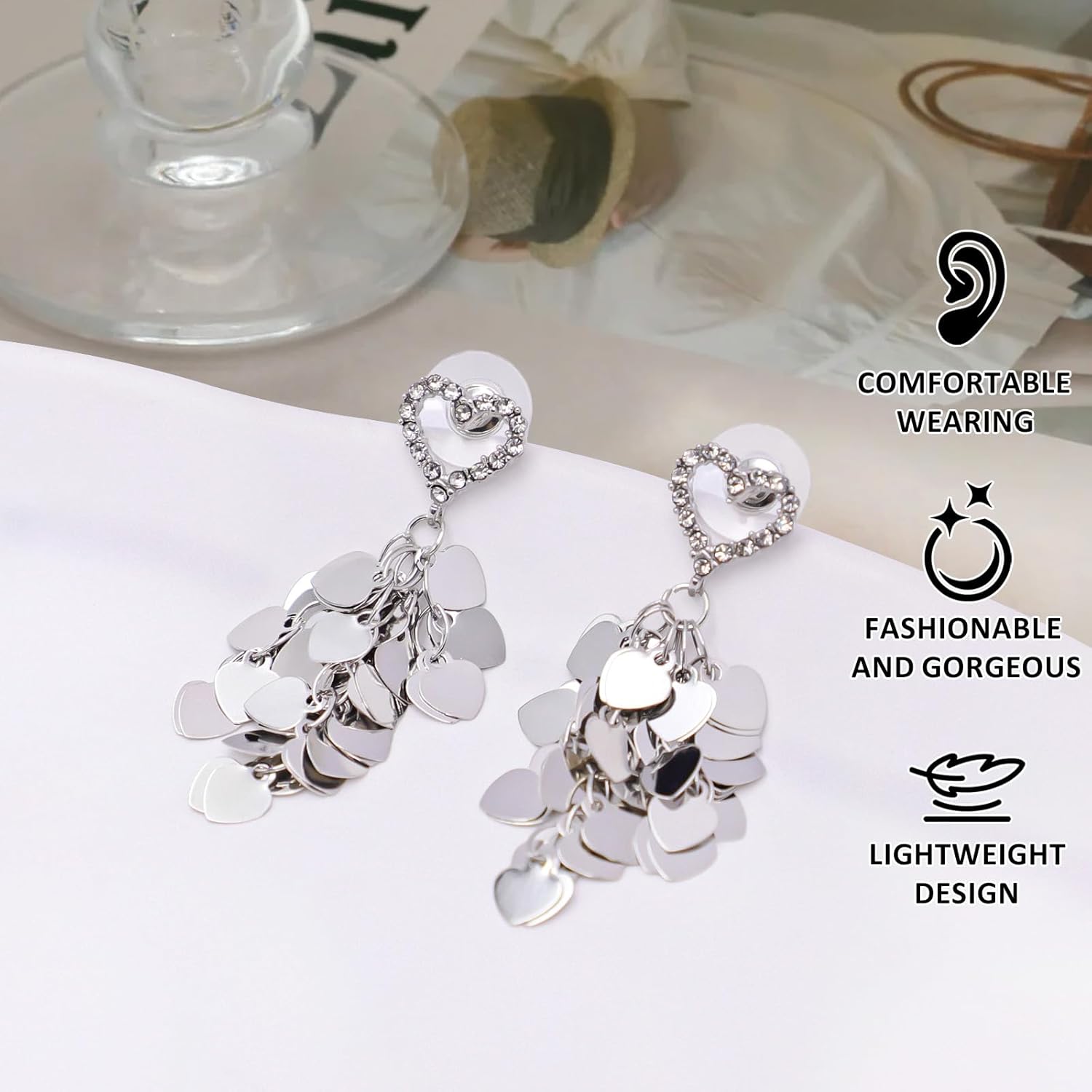 Gold Plated Dangle Earrings Sequin Metal Tassel Earrings Dainty Long Dangle Drop Earrings Gold Statement Earrings For Women Fashion Jewelry Party Prom Accessories - Image 6