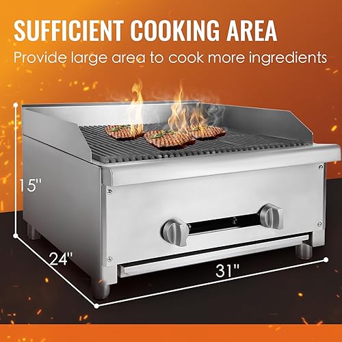 Miniatura 5 de Charbroiler comercial de 24 pulgadas, parrilla de gas naturalpropano resistente con 2 quemadores, 56,000 BTU, equipo de cocina comercial certificado