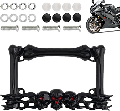 Motorcycle License Plate Frame with Skull Red Eyes, Halloween Decorations