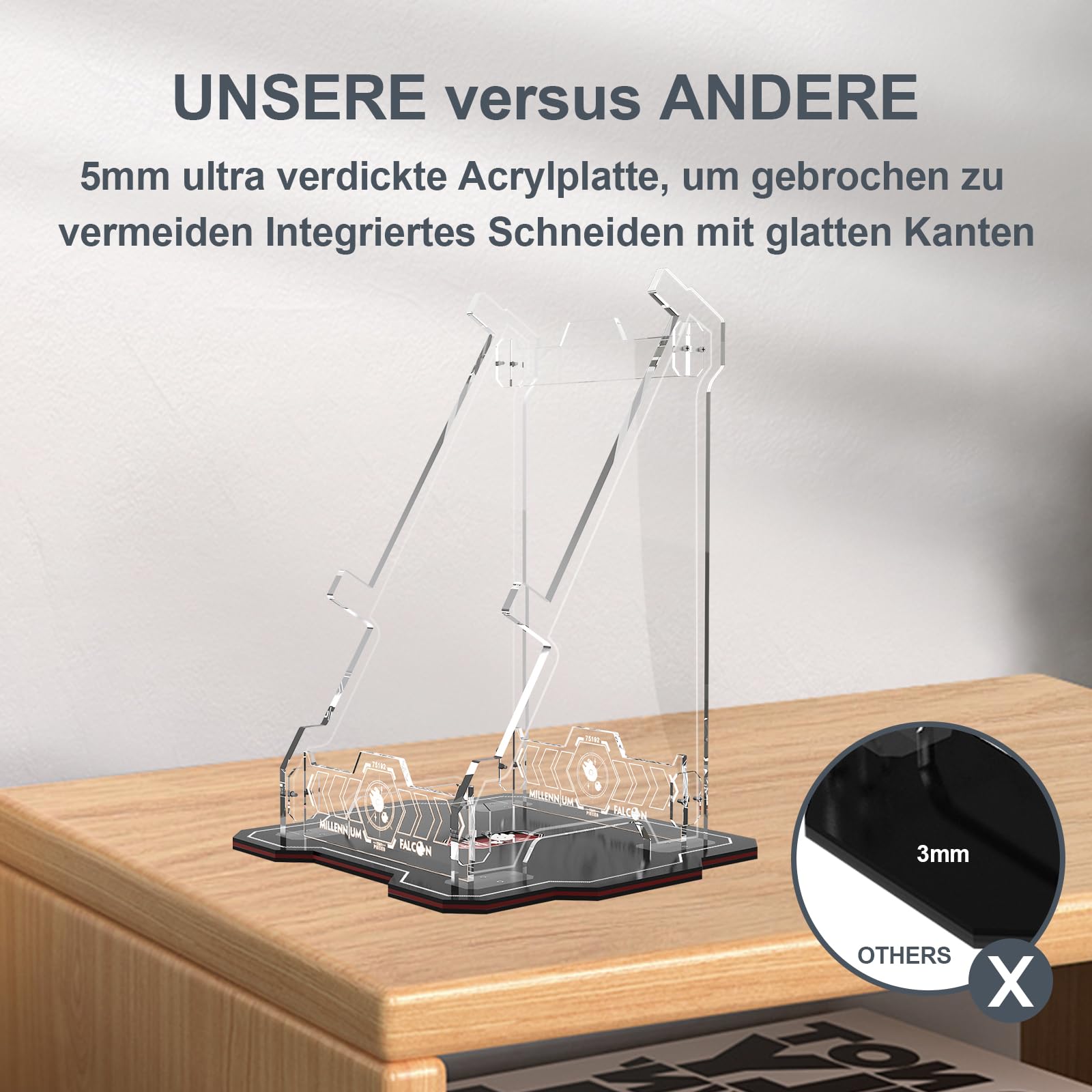 cooldac Acryl Display Ständer kompatibel mit Lego Star Wars Millennium Falcon 75192, Vertikaler Transparenter Display-Ständer(Nur Display-Ständer, Kein Modell Enthalten)