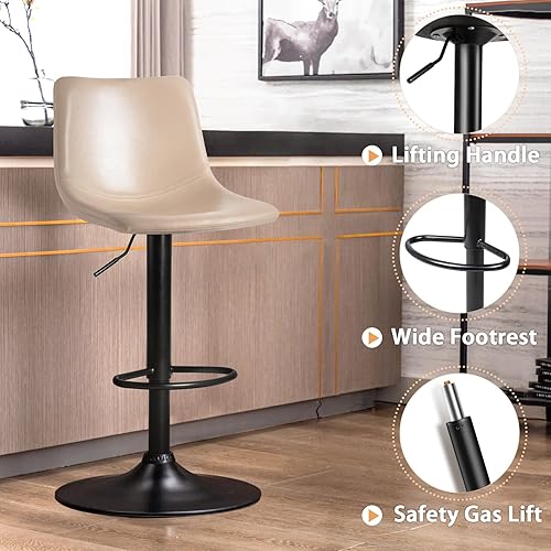 Miniatura 17 de LEMBERI Juego de 2 taburetes de bar, modernos taburetes de bar giratorios ajustables, altura de mostrador con respaldo, sillas de bar tapizadas de