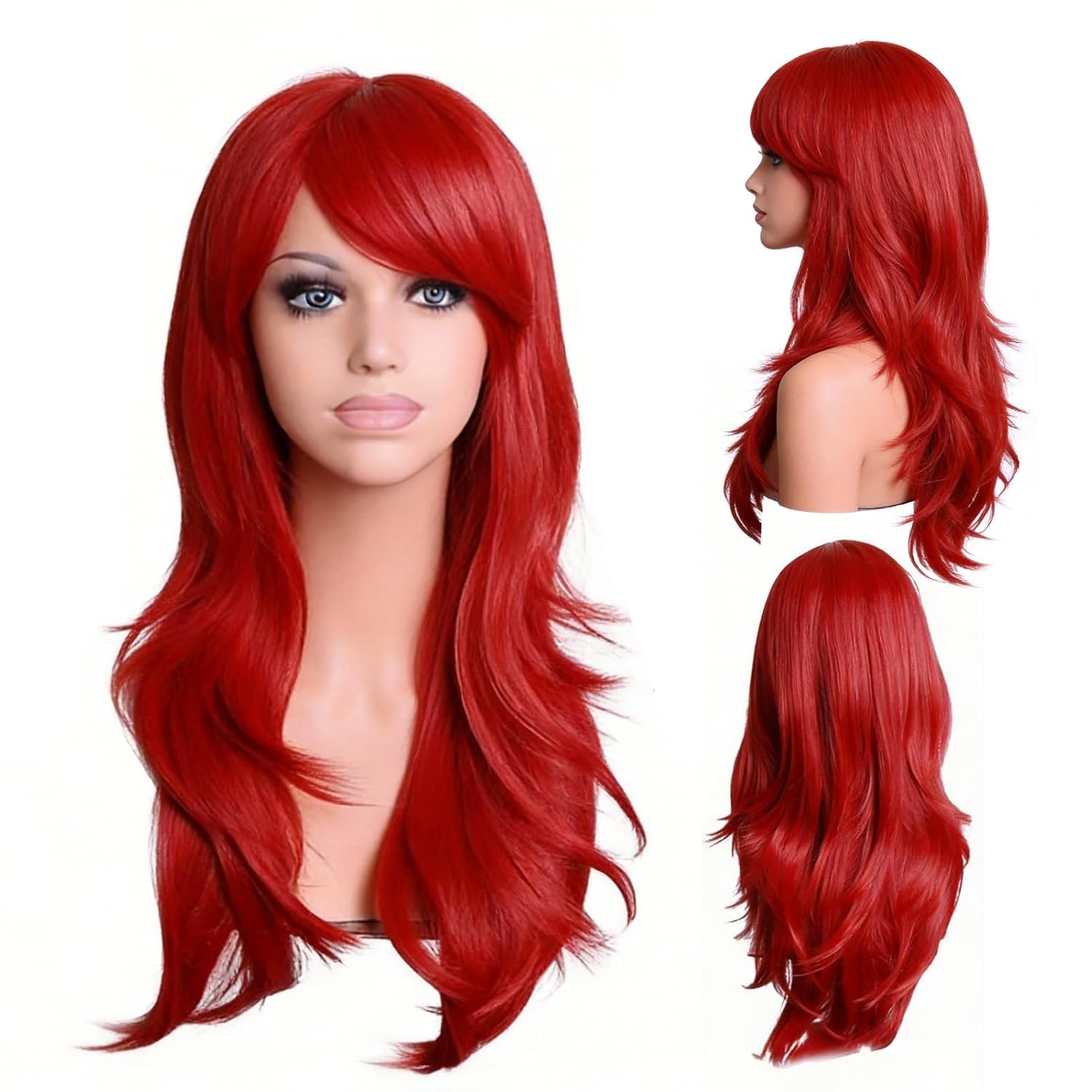 27 Inch Red Wig, Trendy Long Curly Hair, Cosplay Wig with Mesh Hairnet, Heat Resistant,Breathable and Comfortable