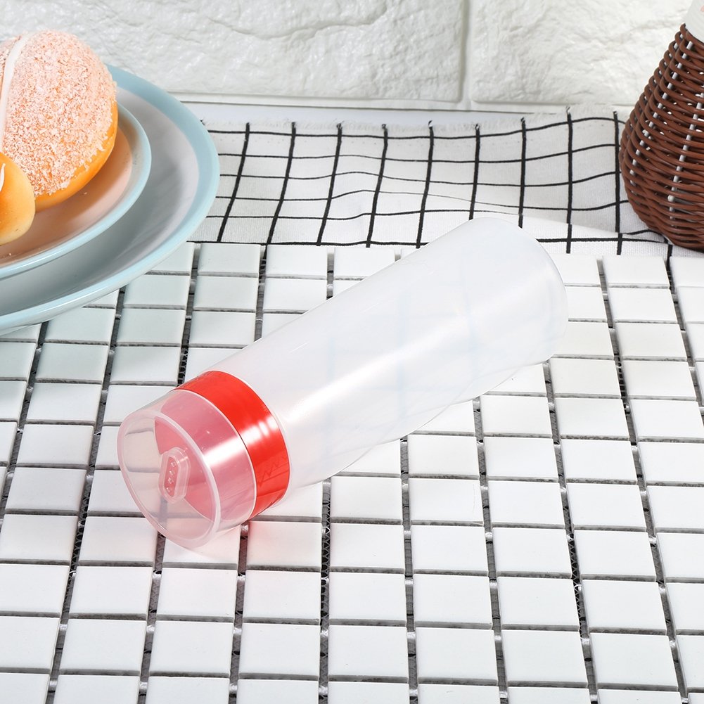 Alvinlite Squeeze Bottle, Reusable Condiment Dispenser Plastic 4 Holes Sauce Bottle for Honey Oil Jam Ketchup (Red)