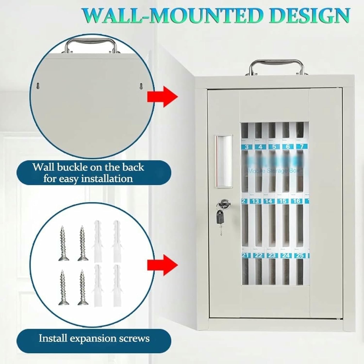 Mobile Phone Safe Deposit, with Handle Storage Locker Box, Steel Clear Box Lockable,Student Staff Mobile Phone Storage Cabinet, for Office Classroom Factory~/