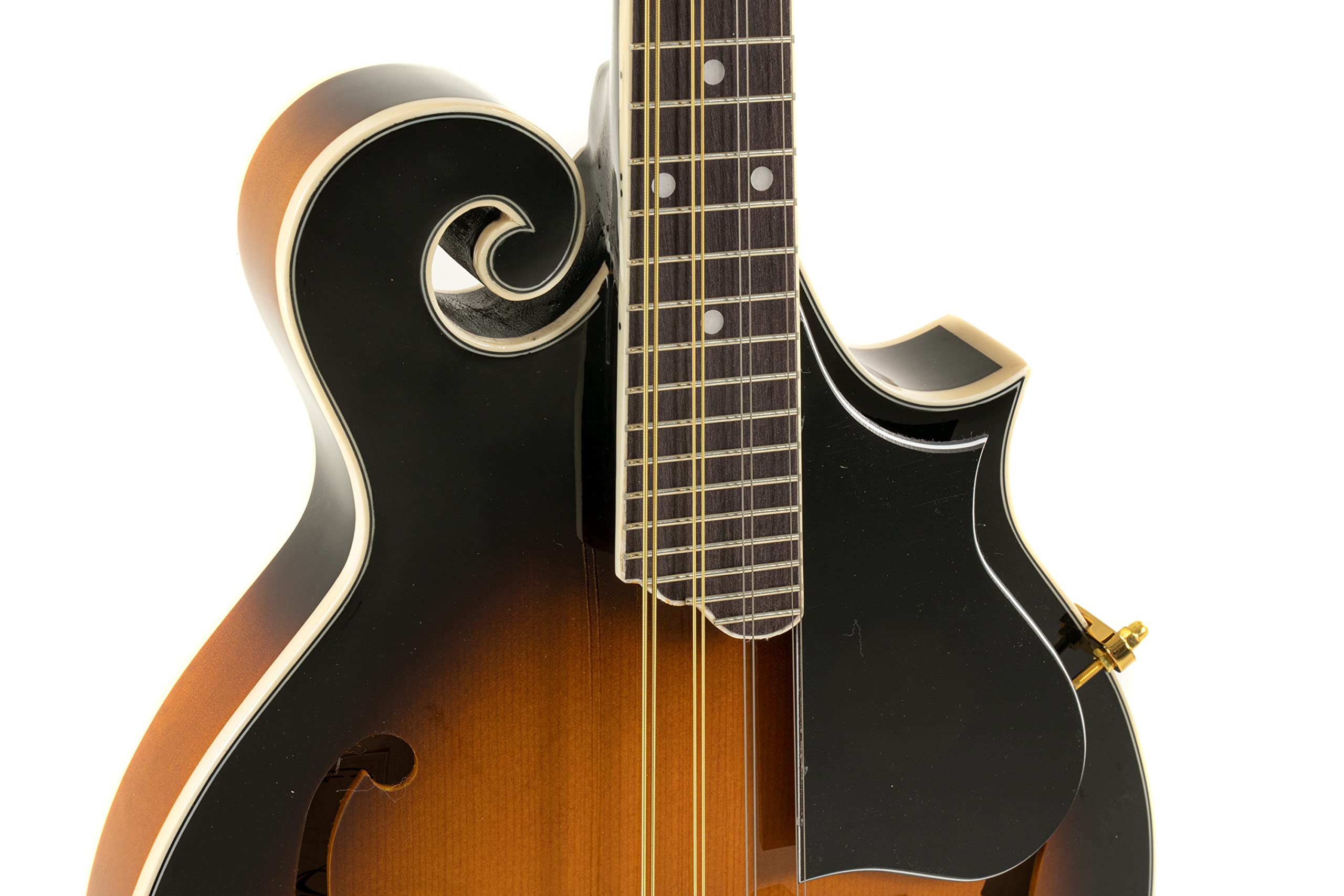 GEWA Mandolino F-1 Select - Tavola armonica in abete - Fondo/fasce in acero - Meccaniche dorate - Ponte regolabile in altezza - Incl. custodia Premium - Finitura lucida Vintage Sunburst