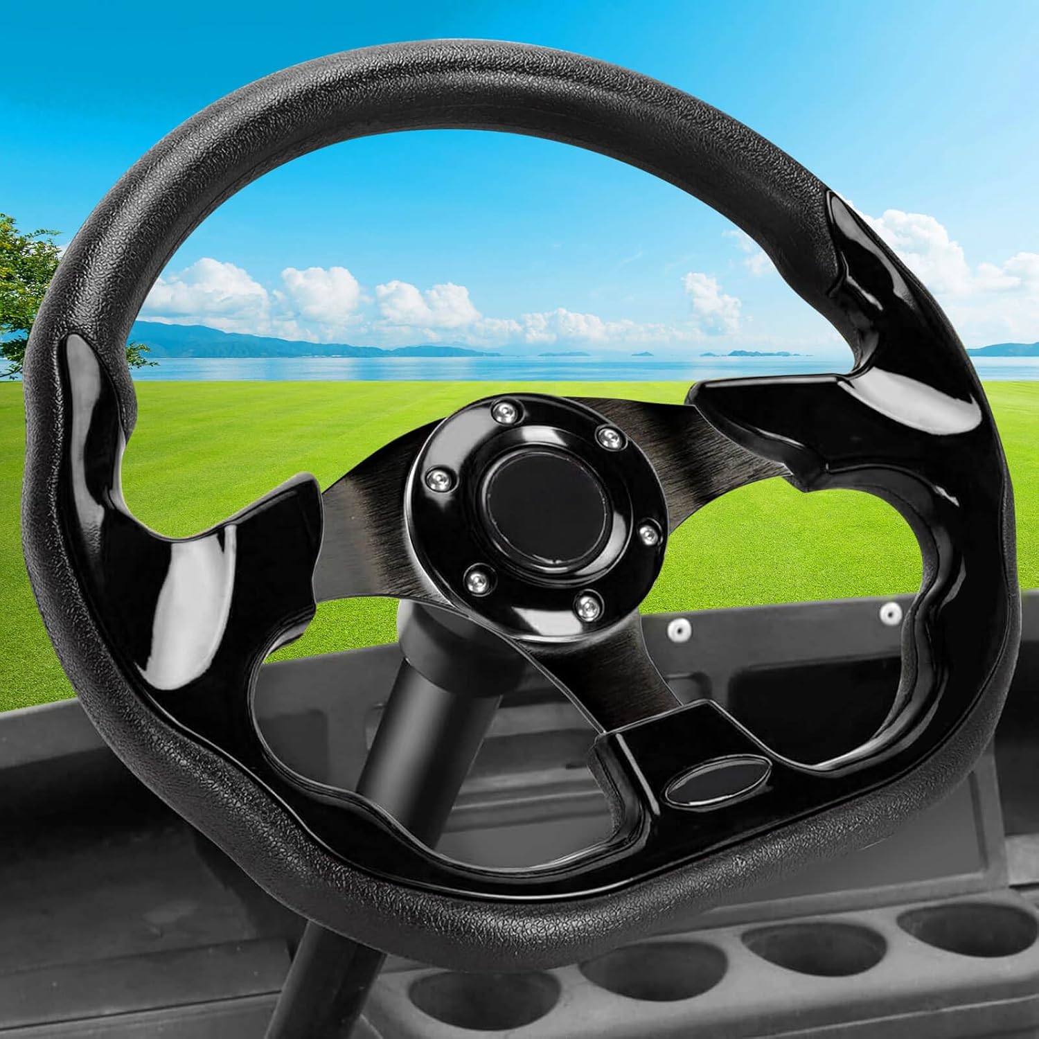 Golf Cart Steering Wheel fit EZGO RXV & TXT, Club Car DS, Club Car Precedent Tempo, Yamaha Golf Carts(Steering Wheel Black)