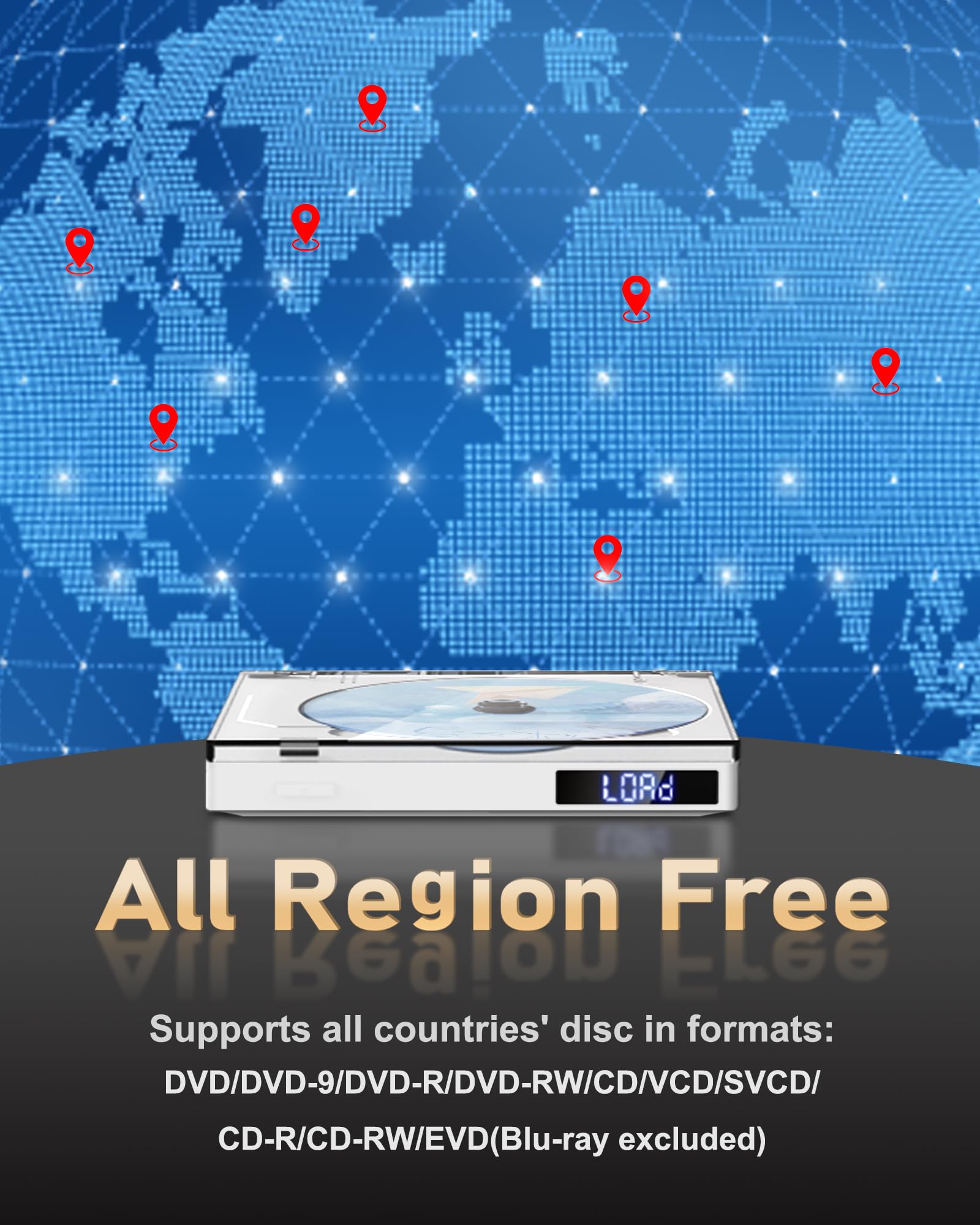 DVD Reproductor para TV, Soporta HDMI/AV/USB/AUX/PAL/NTSC, Reproductor de DVD HDMI sin Regiones, Full HD 1080p, Mini Reproductors DVDs(Blanco)