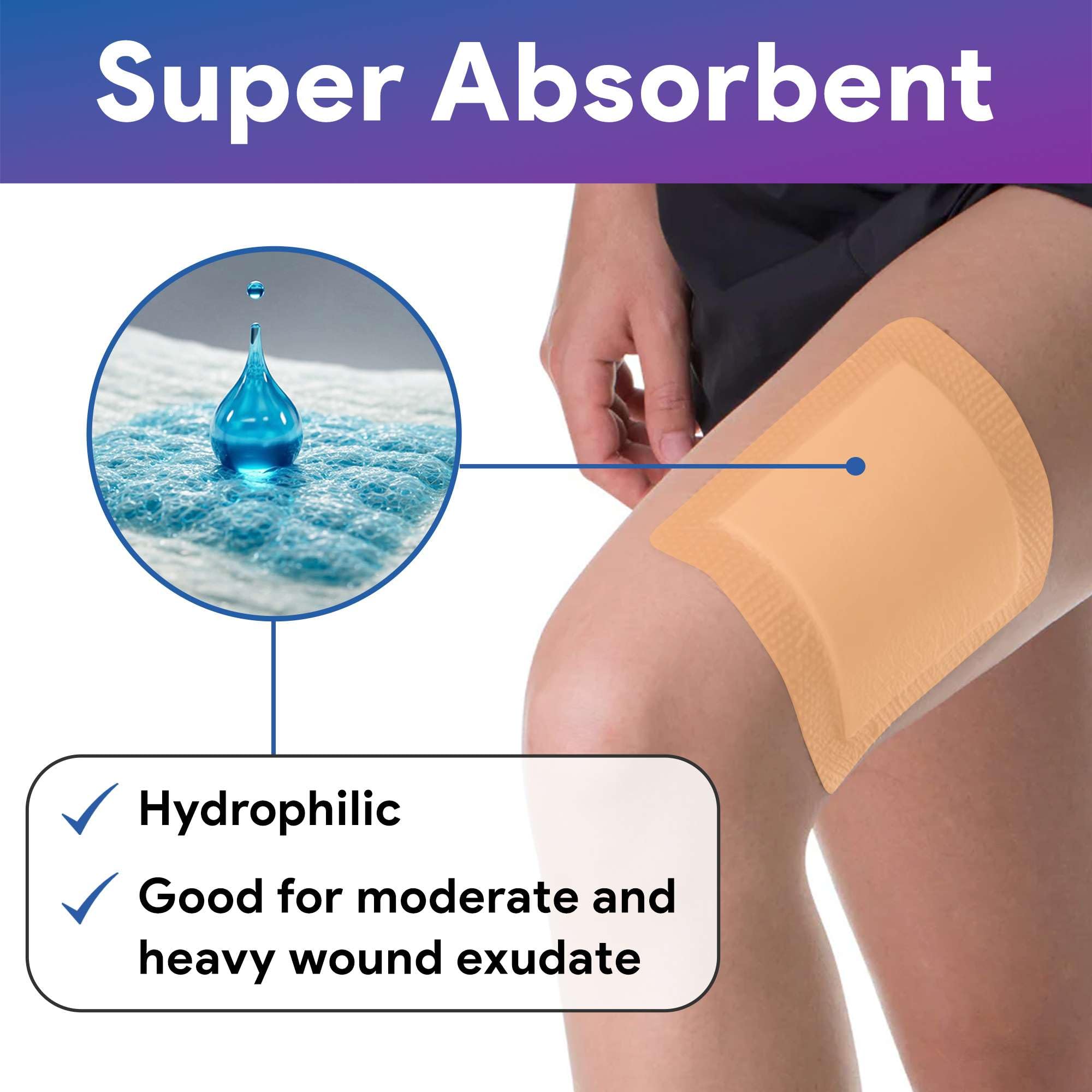 Apósitos de espuma de silicona de 6 x 6 pulgadas, 10 vendajes de silicona con bordes para heridas, almohadillas muy absorbentes para heridas de exudado moderadas y pesadas, buenos para pieles