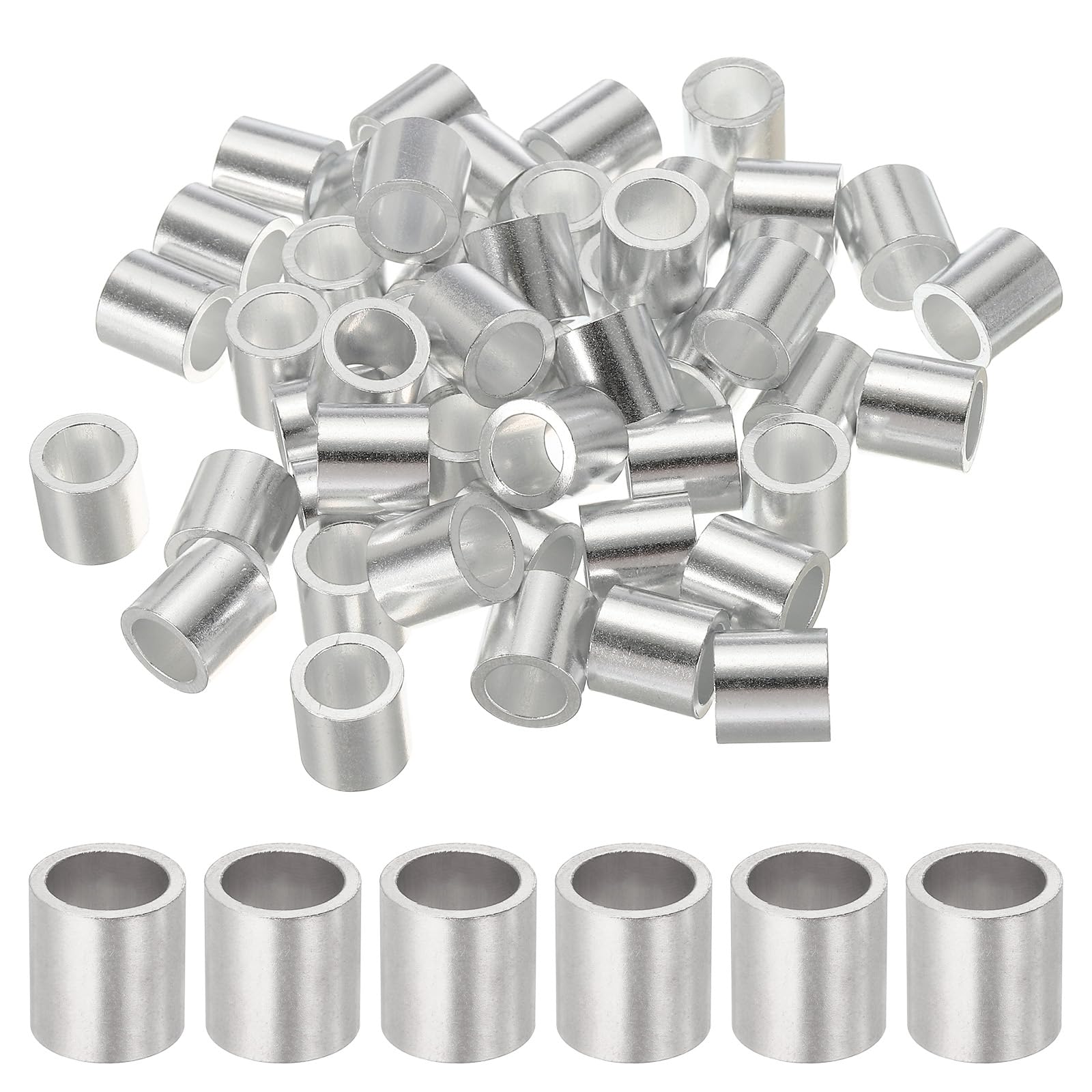 sourcing map Lot de 50 manchons à sertir ronds en aluminium de 10 mm pour câble métallique et virole de câble, argenté
