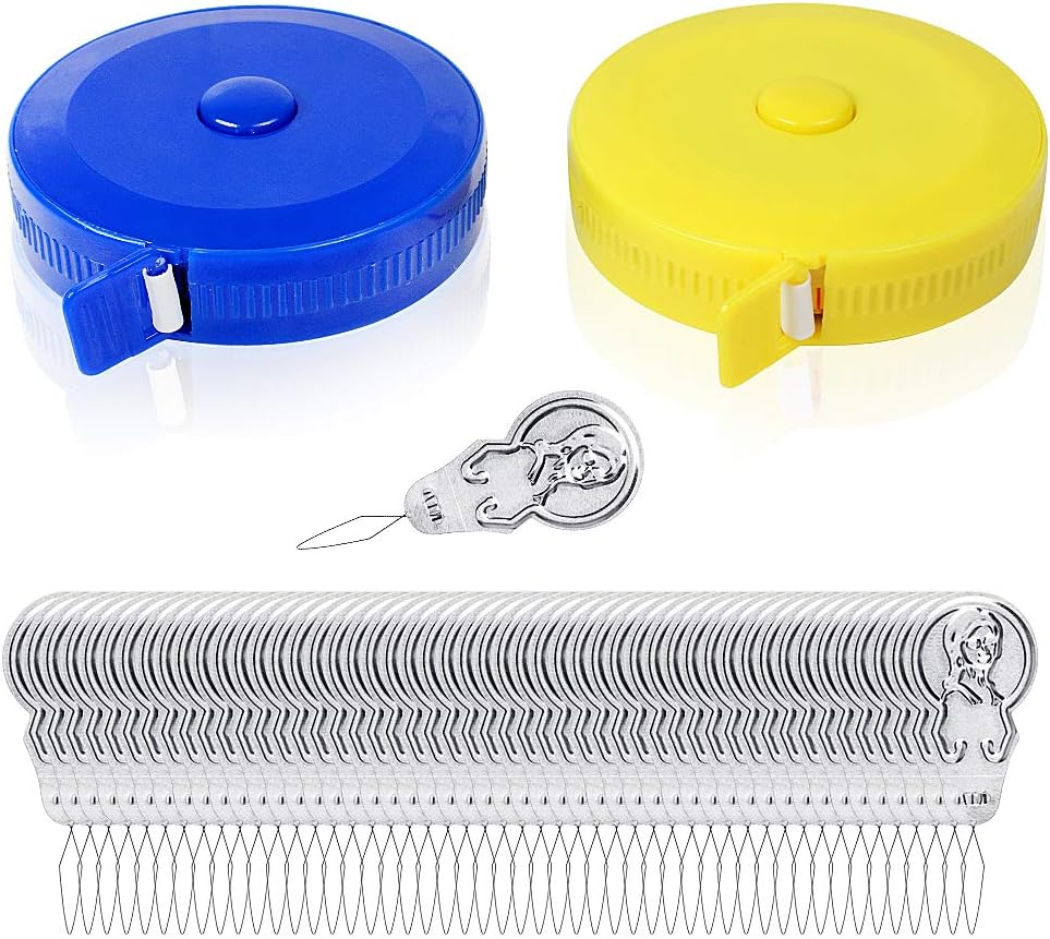 KELYDI 2pcs Retractable Tape Measure, 150cm /60 Inch Measuring Tapes for Body Measurement and Dress Sewing Tailoring, with 50pcs Needle Threaders