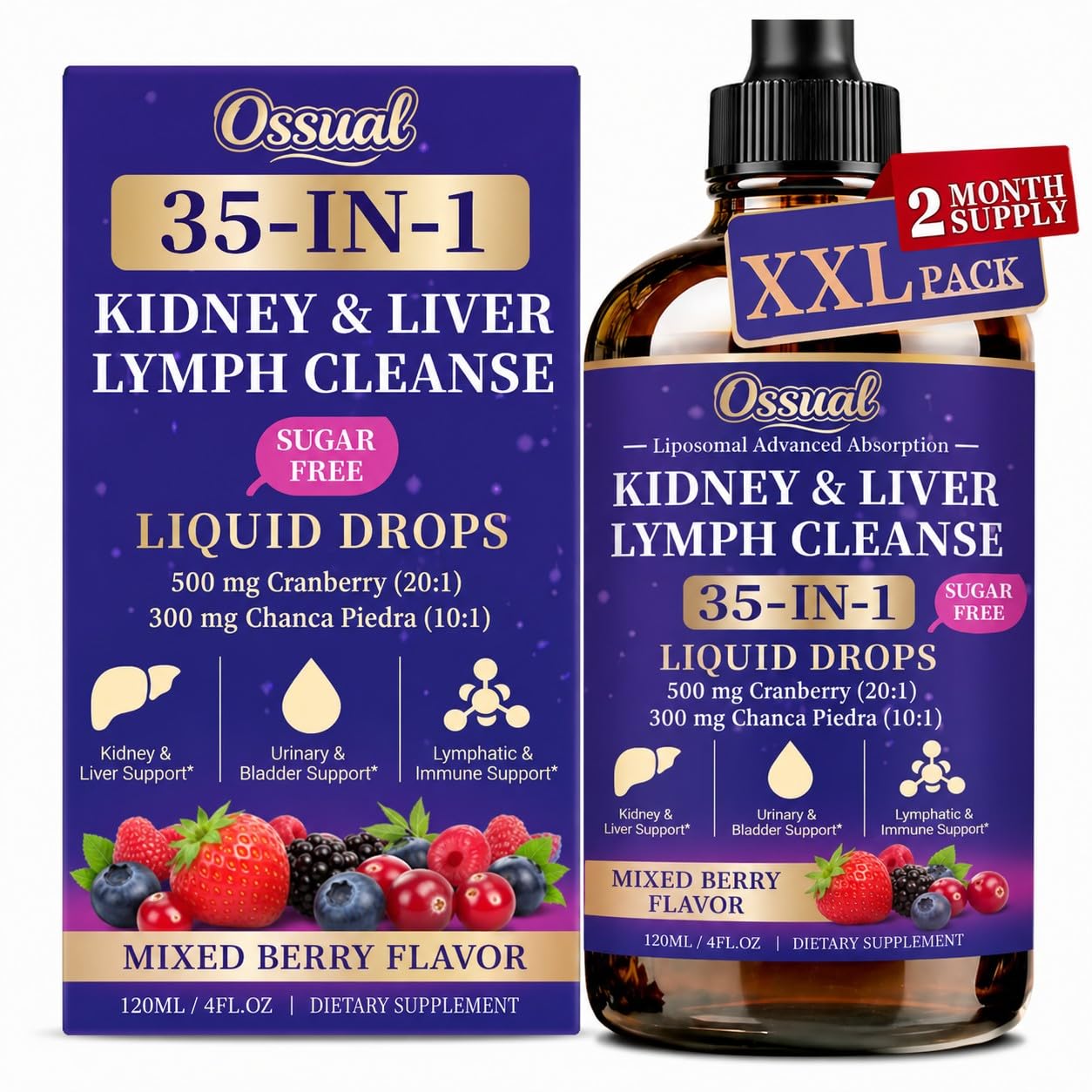 35-in-1 Kidney & Liver Cleanse Detox & Repair Drops, Lymphatic Drainage 4 Fl Oz (Pack of 1)