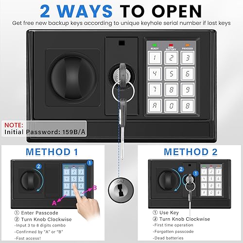 Miniatura 7 de Caja de seguridad de 23.62 pulgadas de alto, caja fuerte para el hogar de 4.4 pies cúbicos con bolsa impermeable ignífuga, caja de seguridad digital
