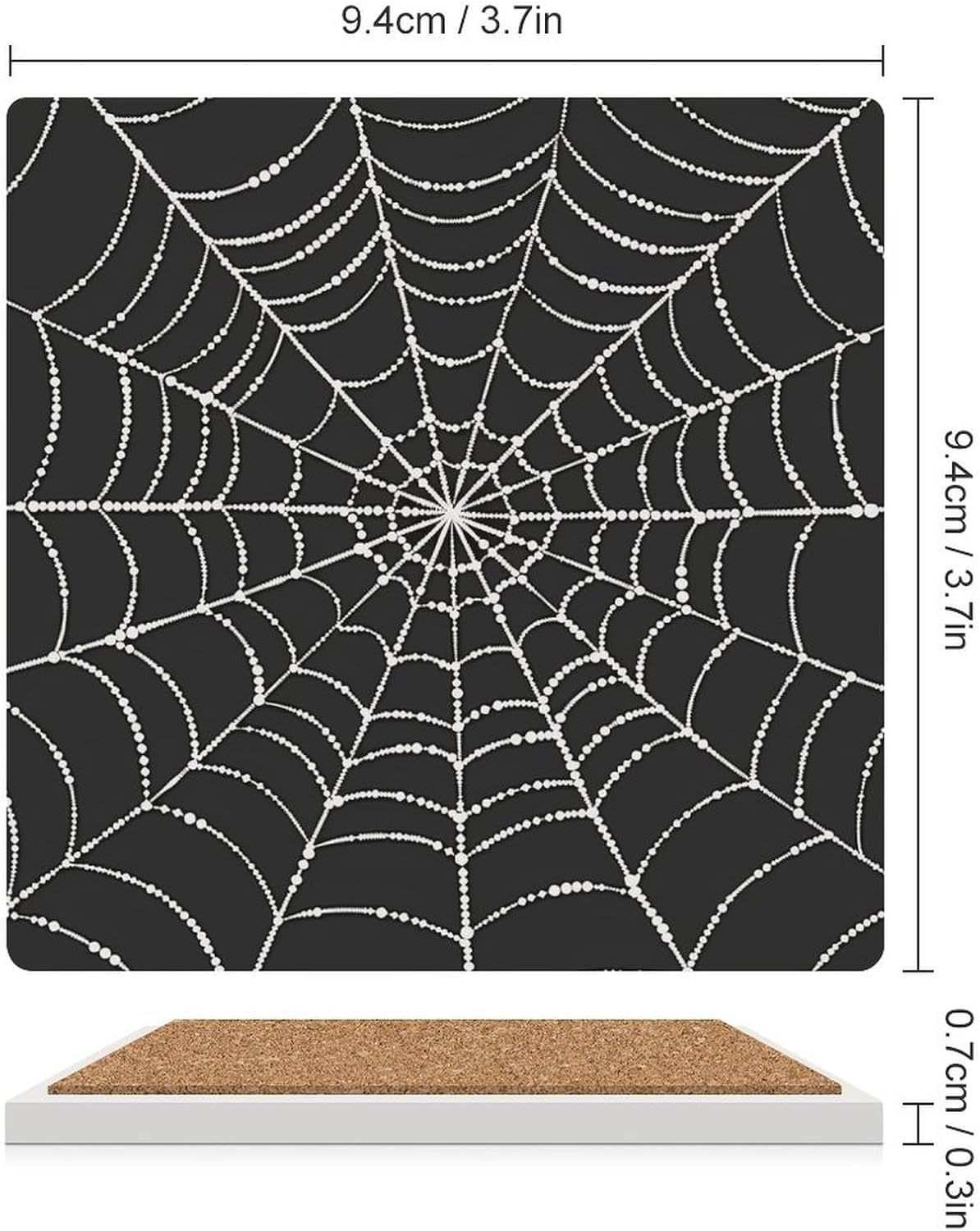 Goth Spider Web Coaster for Drinks Square Ceramic Table Coasters Stone Mat Crafts 4PCS Home Kitchen Decor