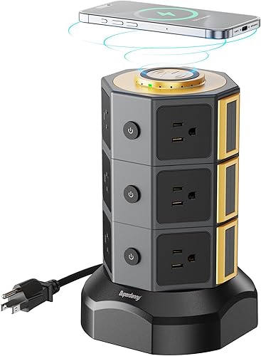 SUPERDANNY Power Strip Torre con cargador inalámbrico de 10W