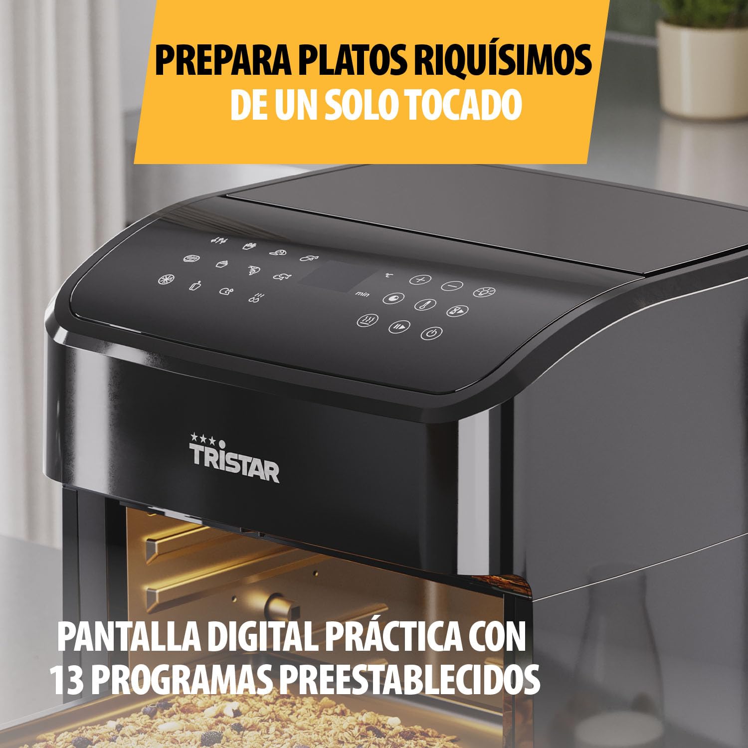 Tristar Freidora sin Aceite 12 L con Función Horno Mini, Airfryer 2 en 1 con Convección, 12 Programas, Pantalla Digital, Ventana, Función Shake, Libre de BPA, 1800 W, FR-9065