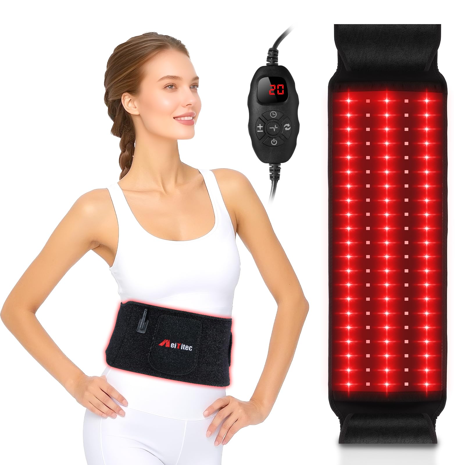 Weyitec Cordless Red Light Therapy Belt - Dual-Powered 660nm 850nm Infrared Light Wrap with High-Irradiance LEDs, Wearable Recovery Device for Back &