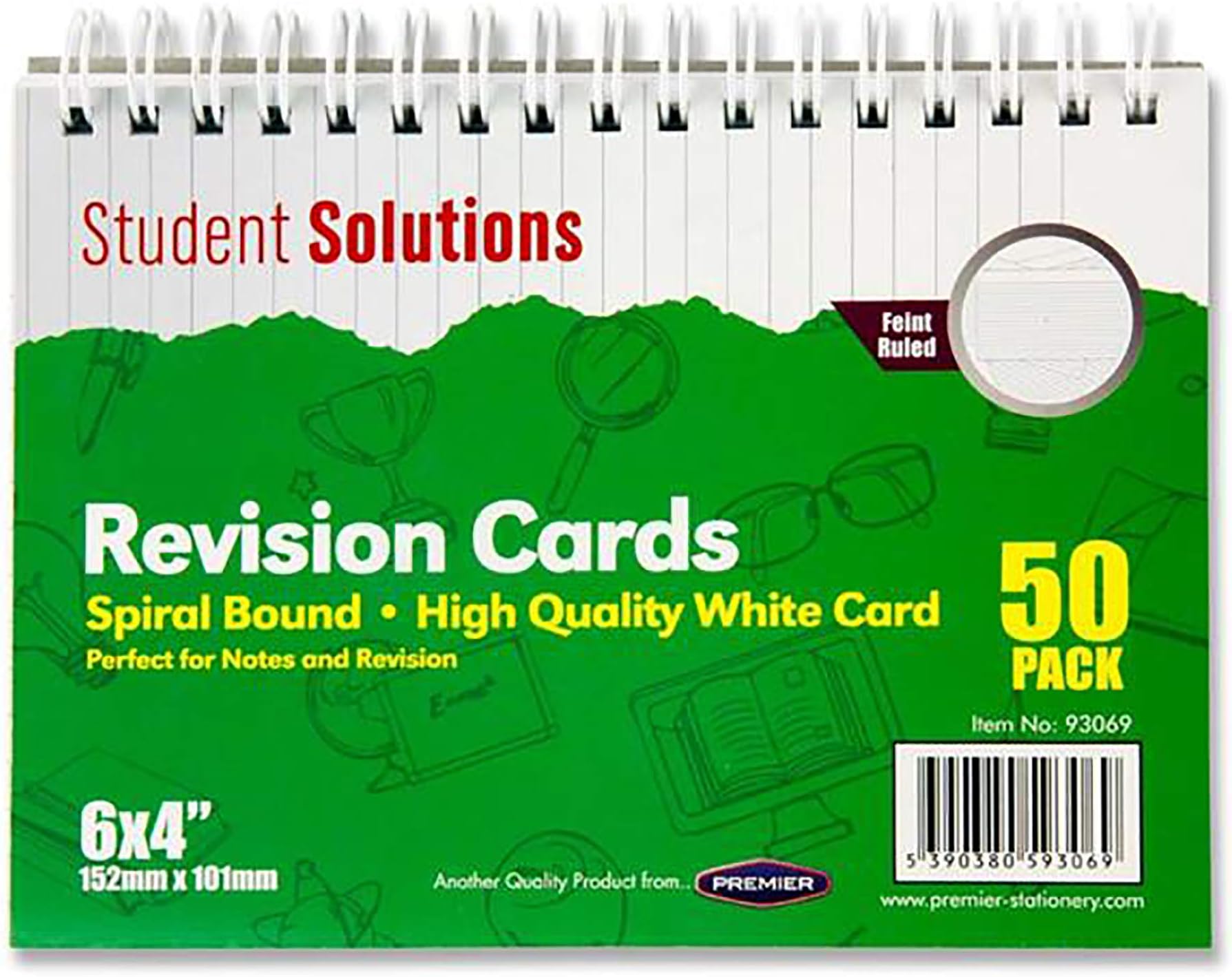 Student Solutions A2893069 6 x 4 mm Spiral Bound Revision Card - White