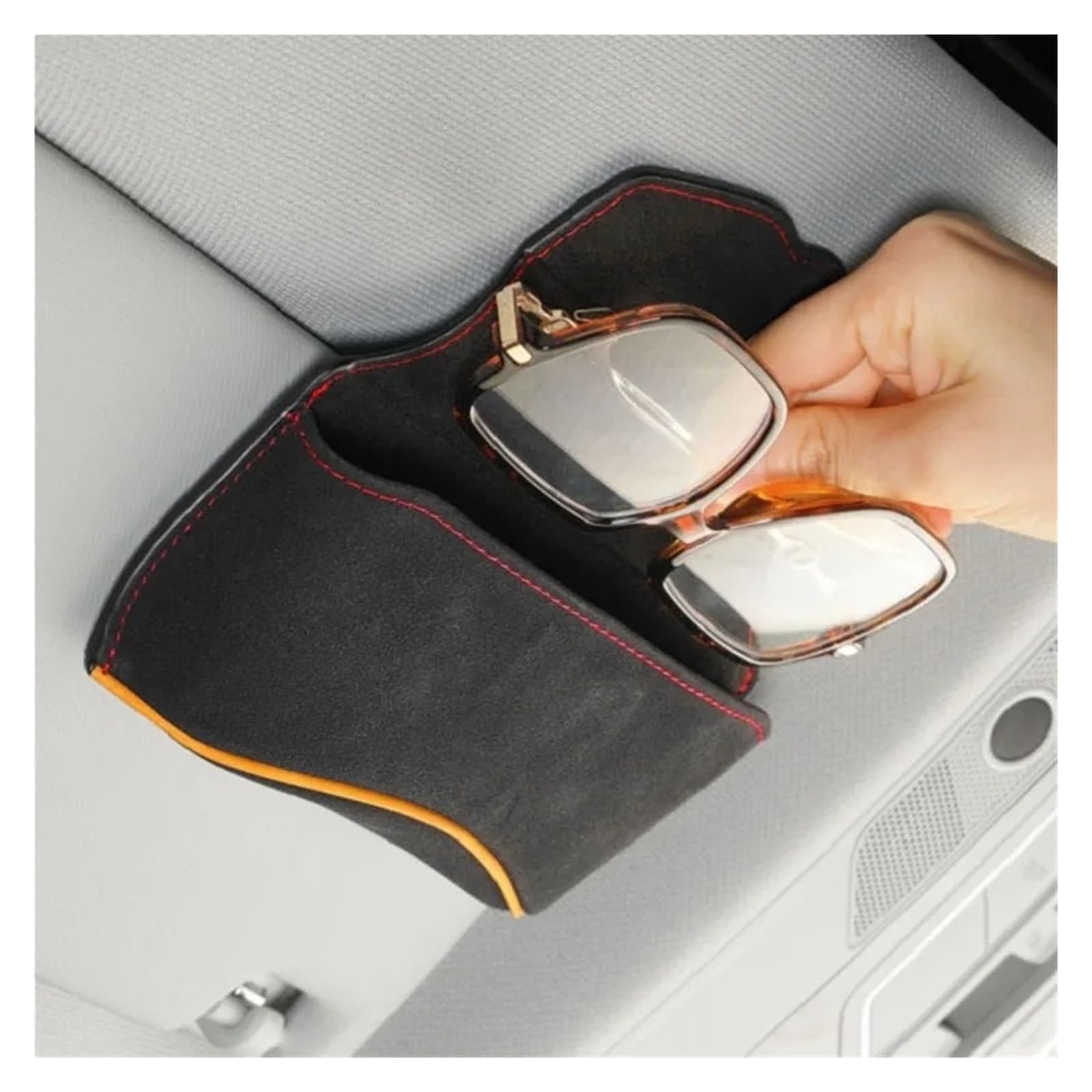 Support Universel Lunettes Auto Étui À Lunettes De Voiture en Daim Organisateur Rangement Boîte pour Pare-Soleil Soleil(Brown)