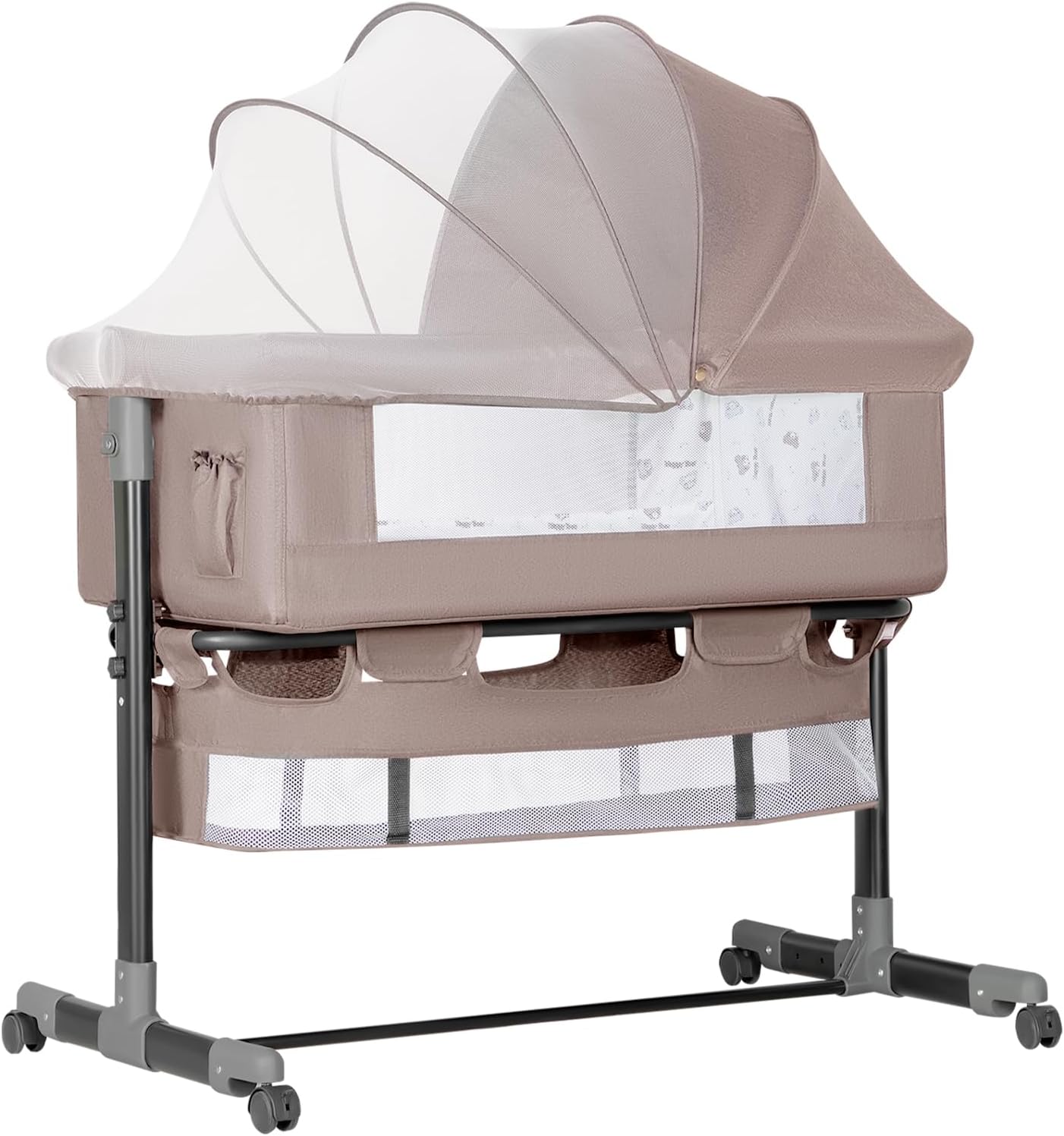 Baby Bassinet, Baby Basinet Bedside Sleeper, Easy to Fold Portable Crib Side Bassinet 2025new Style Girl/boy bassinets (Brown)
