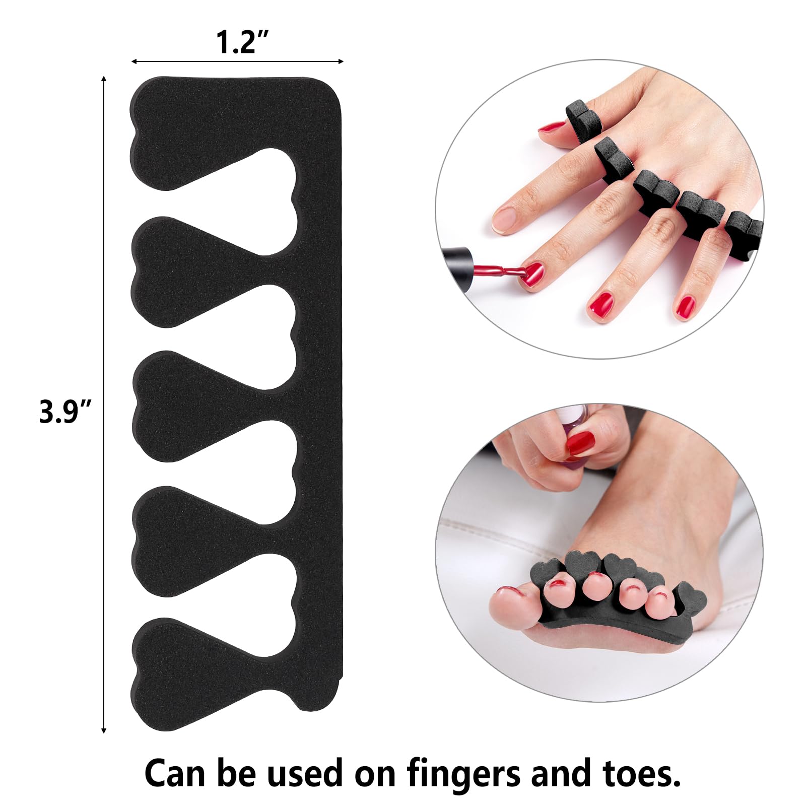 Juego de separadores de dedos – 52 piezas de herramienta de pedicura premium, separador de pulido para fiestas de spa (negro)