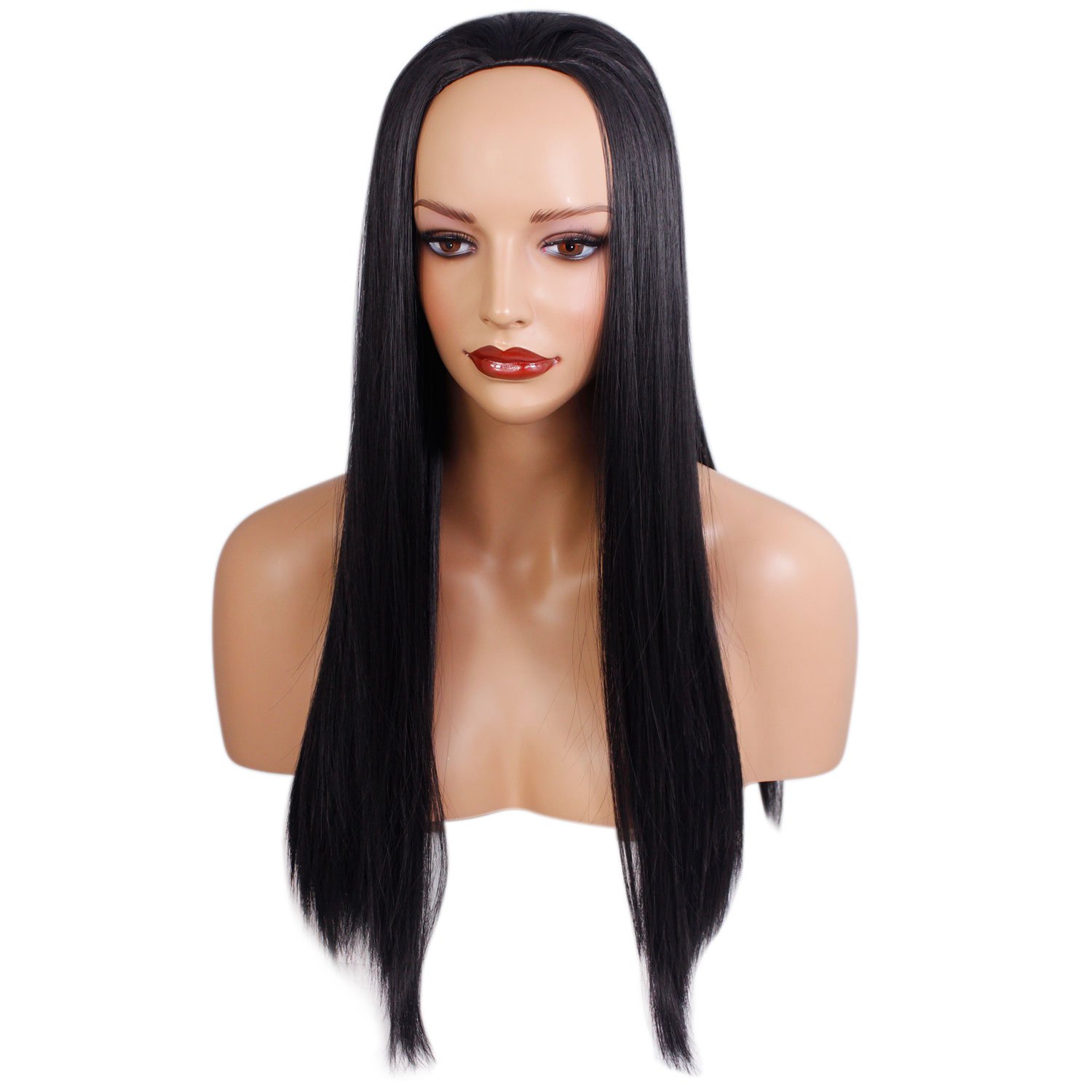 Ladies 3/4 Half Wig - Natural Black - Straight - 22in / 56cm - 250g - Heat Resistant Synthetic Hair Piece