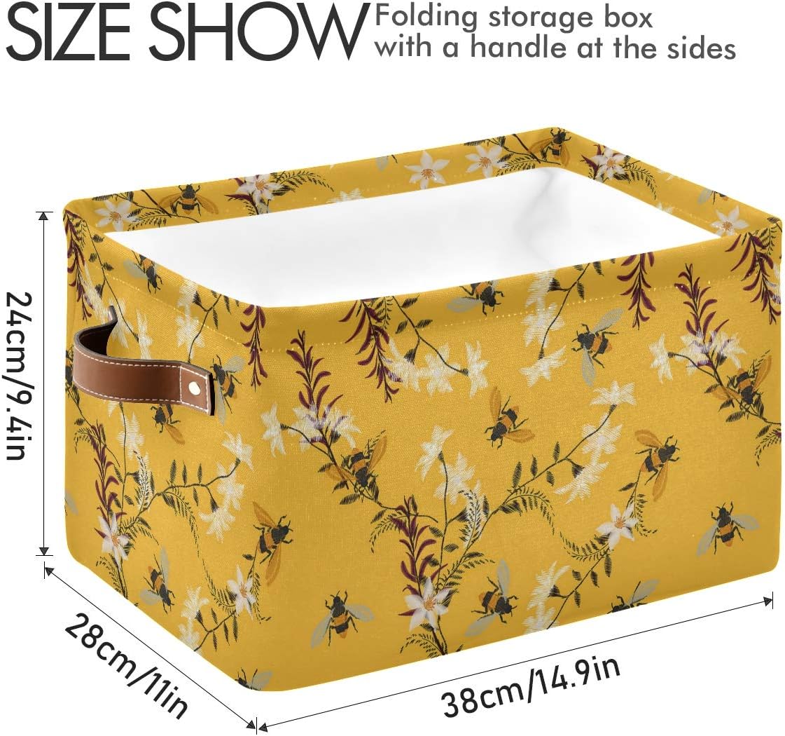 Storage Basket Cube Spring Honey Bee Flower Large Collapsible Toys Storage Box Bin Laundry Organizer for Closet Shelf Nursery Kids Bedroom,15x11x9.5 in,2 Pack
