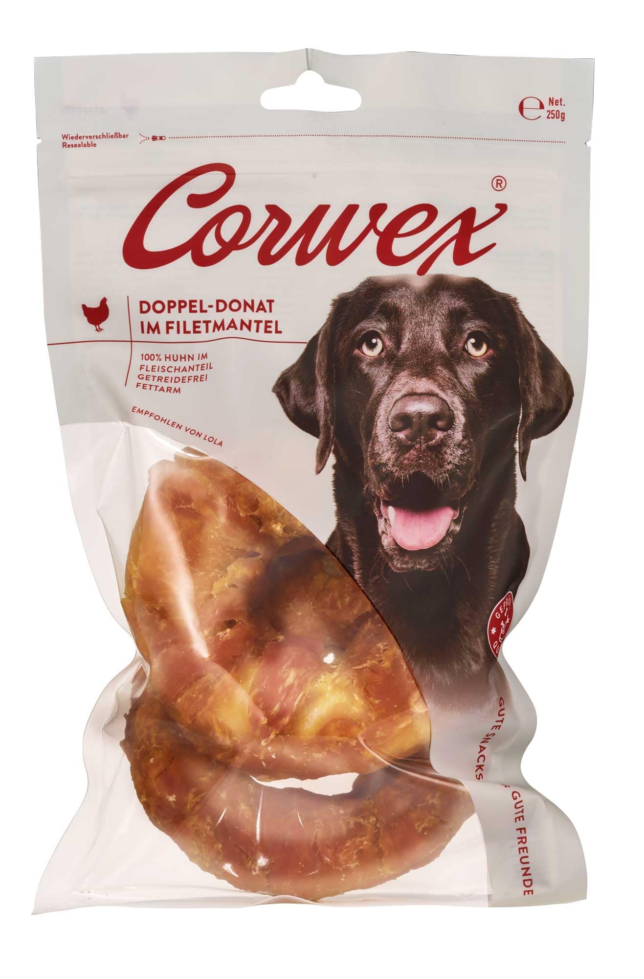 Corwex Doppia ciambella con pollo (confezione da 6 pezzi), snack per cani Kauring Bagel, senza cereali e basso contenuto di grassi, 100% pollo in percentuale di carne, ø 12-13 cm