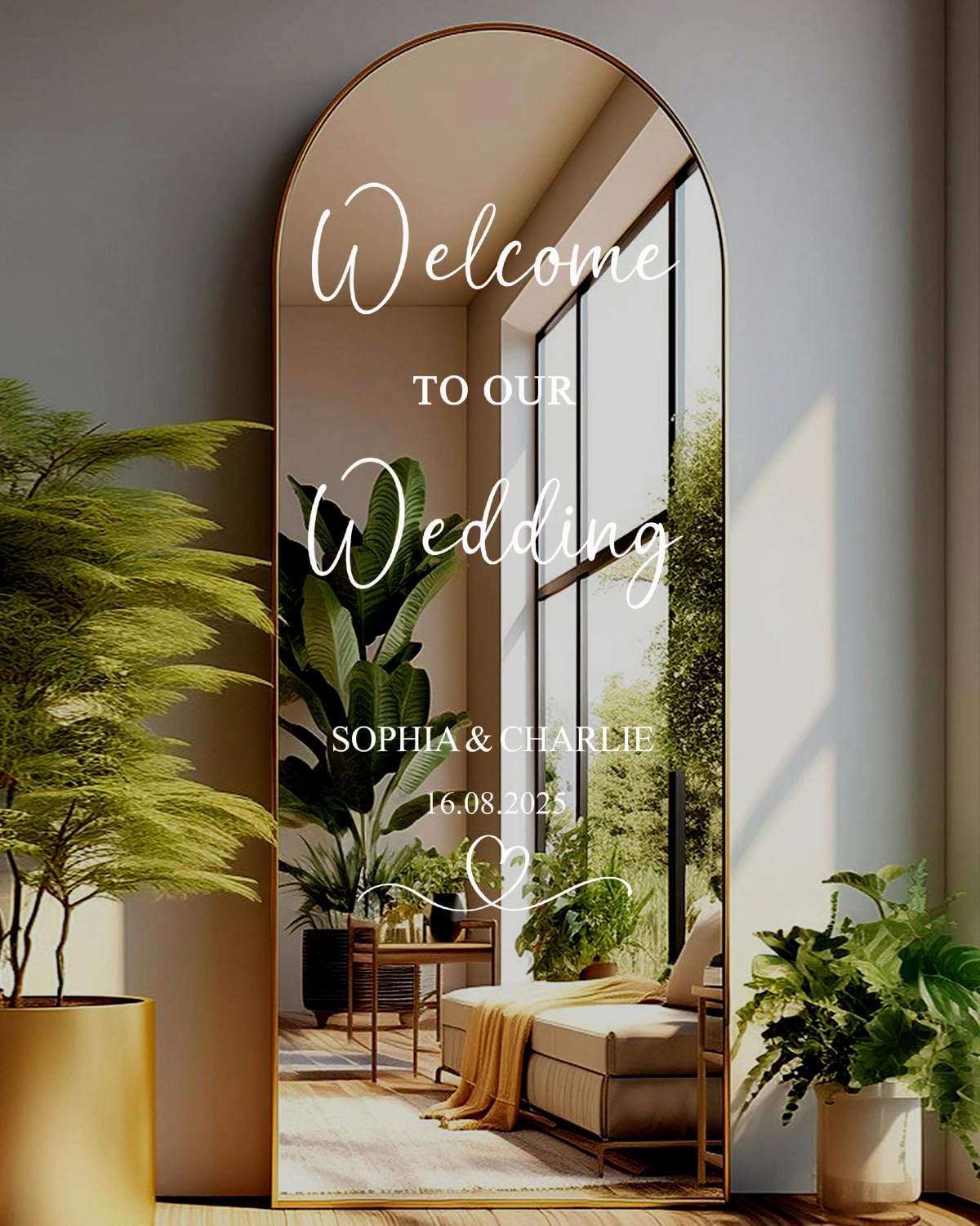 Personalised Wedding Mirror Sign Sticker – Custom Vinyl Decal for Welcome Sign | Elegant Wedding Decor | Easy to Apply | Fits Any Mirror or Acrylic Board W3 (H70xW36-39cm)