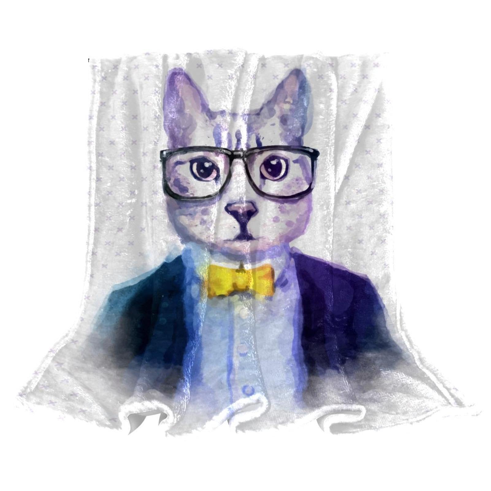 Couverture polaire chats en aquarelle 150x130 cm pour lit et canapé