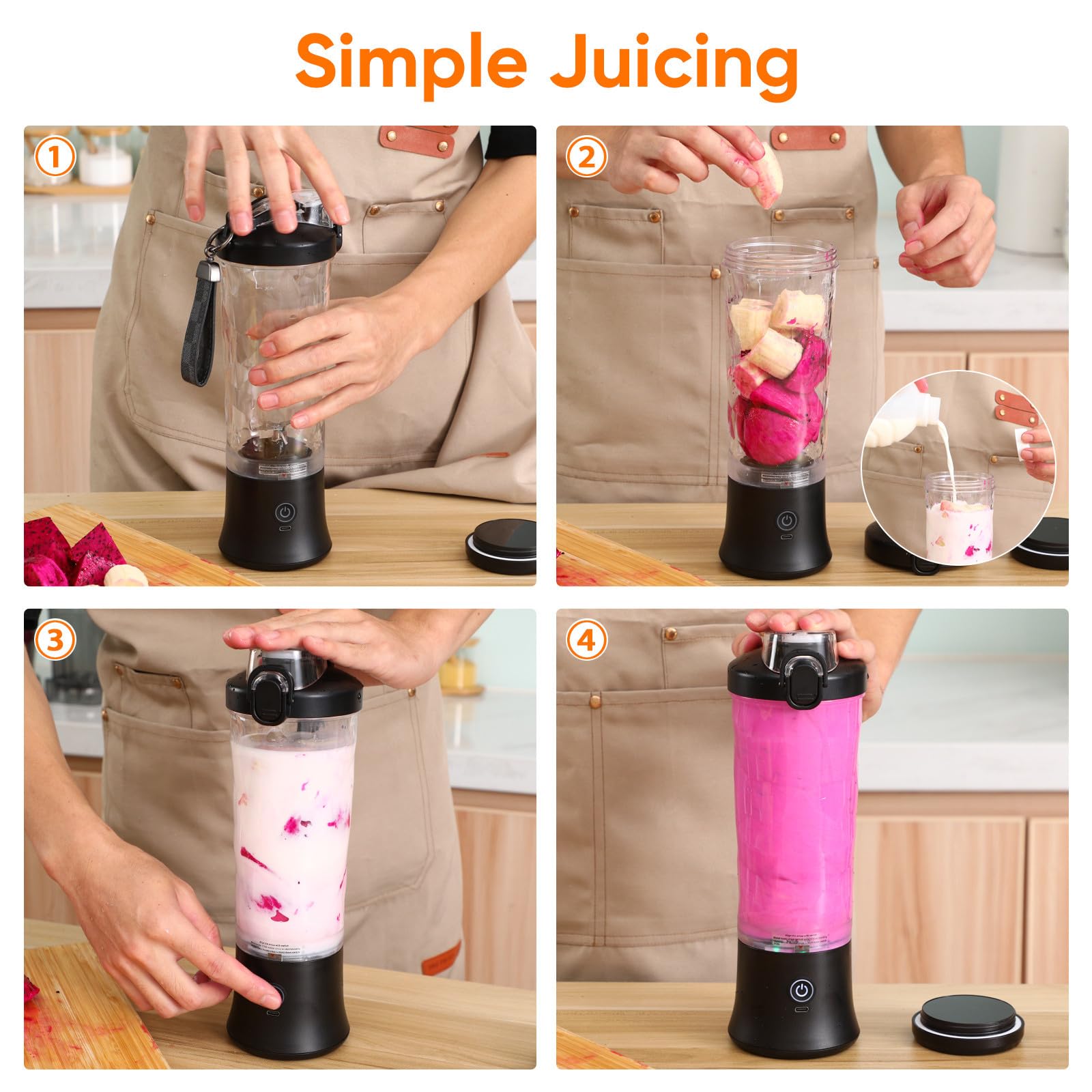 Frullatore Portatile per Smoothie 600ml Nero in PC 150w