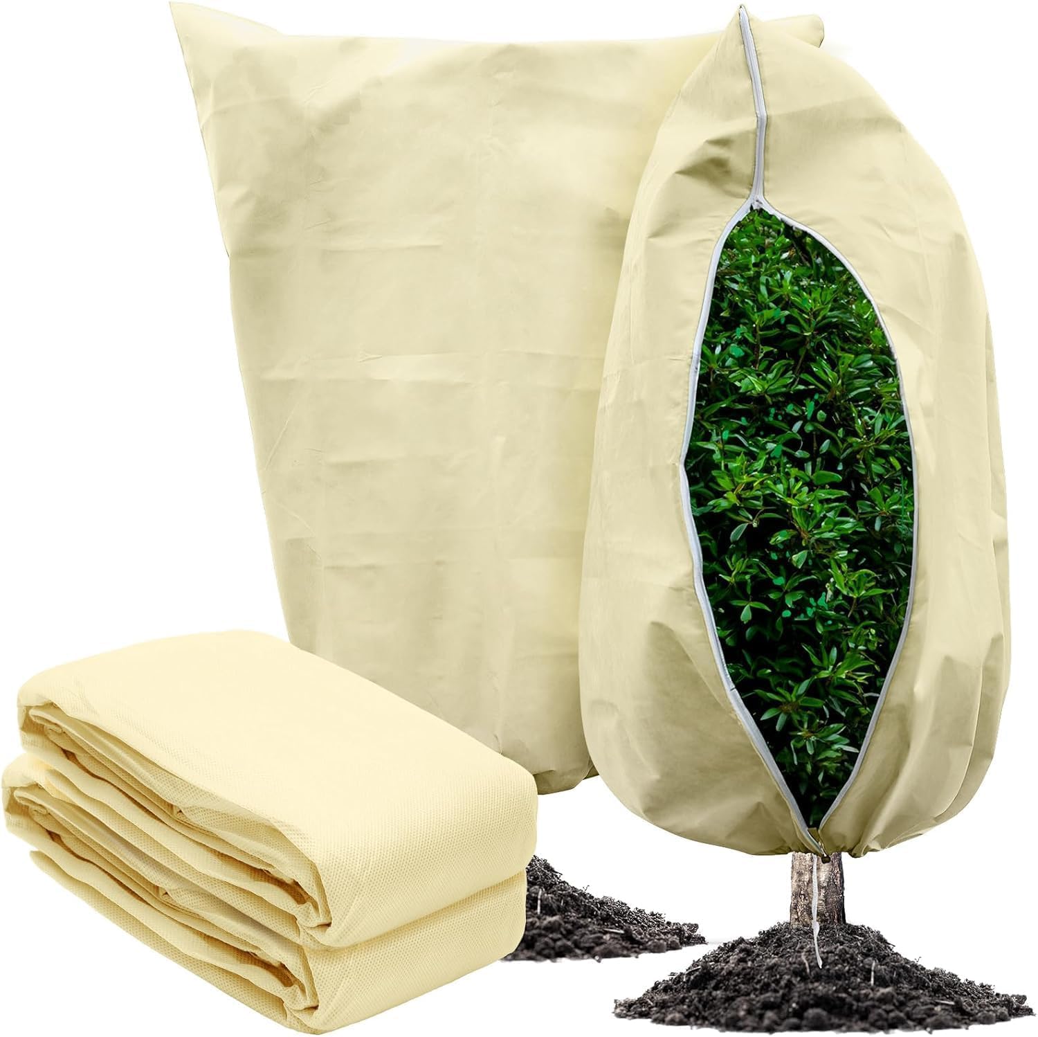 2 x Winter Protection for Plants (80 x 100 cm 80 x 120 cm) Winter Frost Protection Covers for Plants Antifreeze Plant Cover with Zip and Drawstring