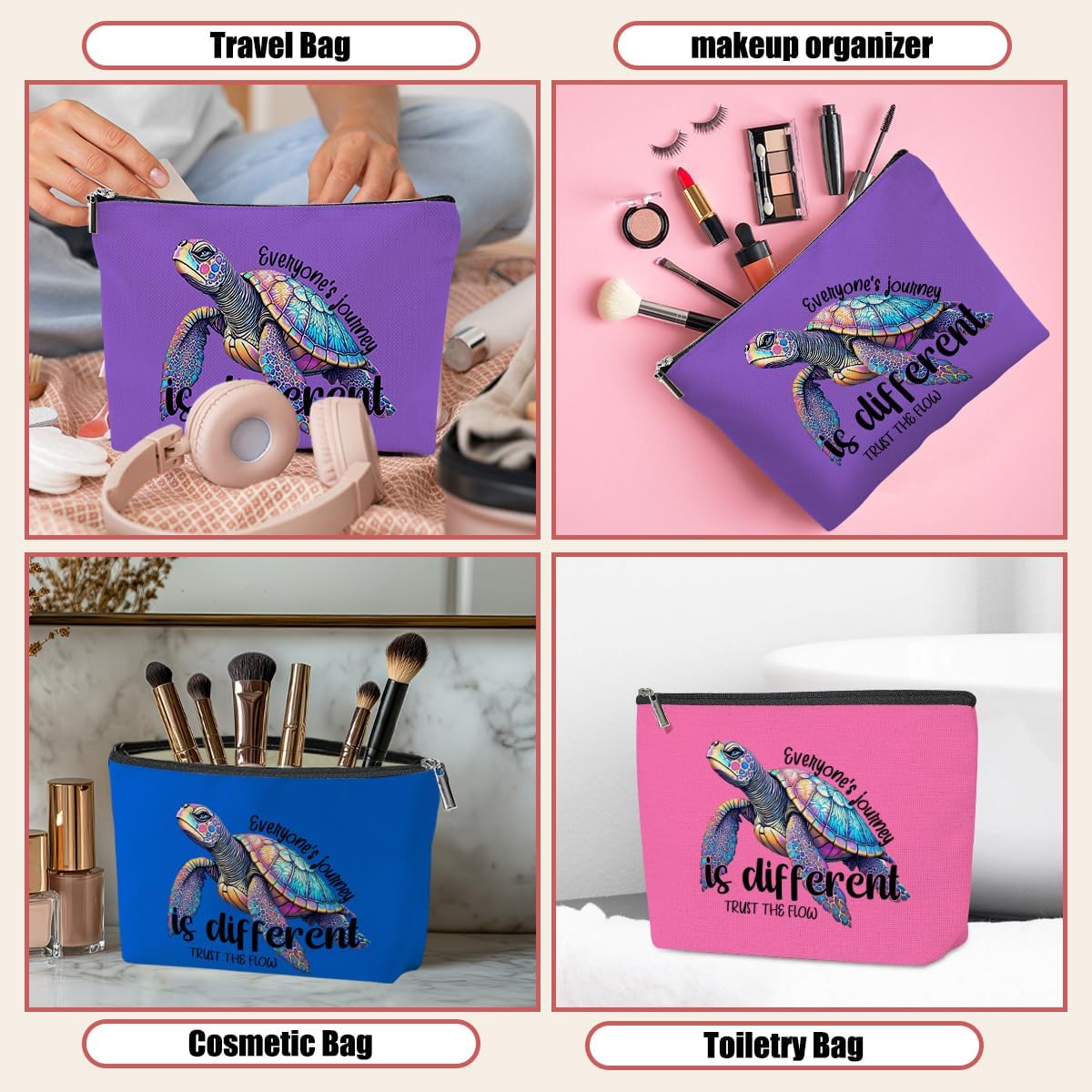 3 Pack Funny Beach Sea Turtle Gifts for Women Turtle Lovers Teacher Girls Trip Makeup Bag,Travel Essentials Cosmetic Bags for Women,Birthday Wedding Christmas Vacation Friendship Girl Weekend Journey - Image 6