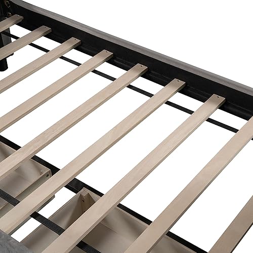 Miniatura 7 de Tensun Sofá cama tapizada de tamaño individual con 2 cajones de almacenamiento sofá cama de lino moderno con estribo y cabecero no necesita somier